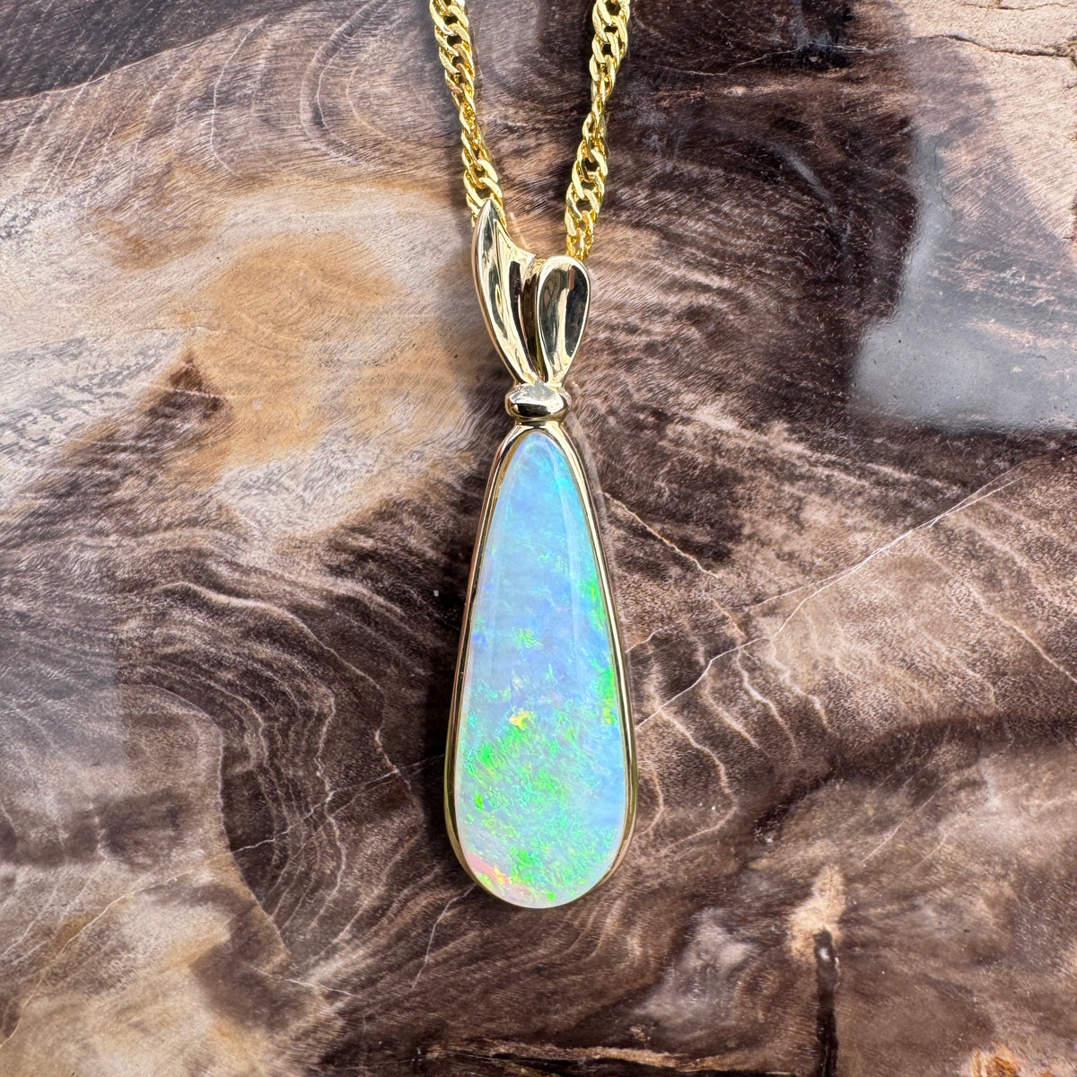 3.4ct Lightning Ridge Opal Pendant Necklace ~ 'Kakadu Lagoon' | 14ct Yellow Gold | Solid Australian Opal