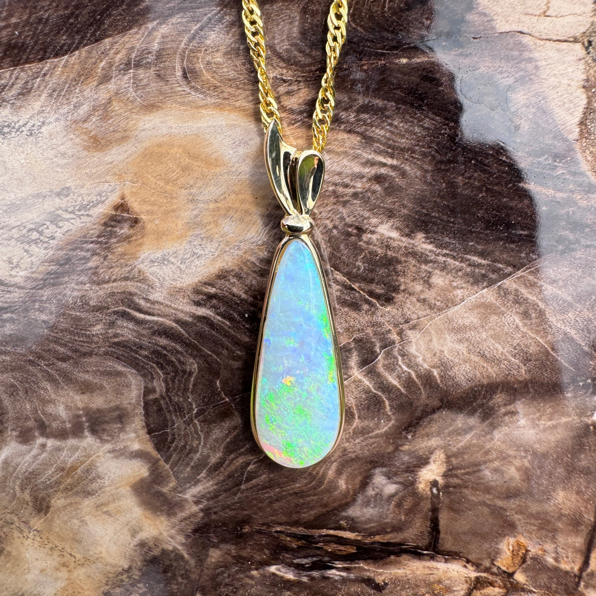 3.4ct Lightning Ridge Opal Pendant Necklace ~ 'Kakadu Lagoon' | 14ct Yellow Gold | Solid Australian Opal