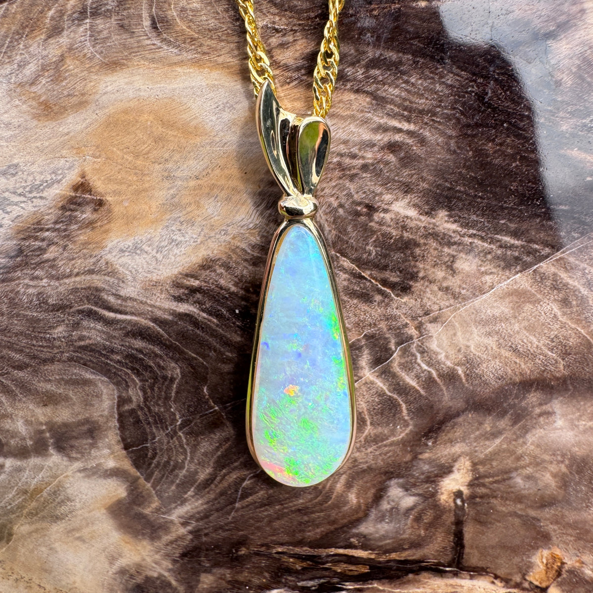 3.4ct Lightning Ridge Opal Pendant Necklace ~ 'Kakadu Lagoon' | 14ct Yellow Gold | Solid Australian Opal