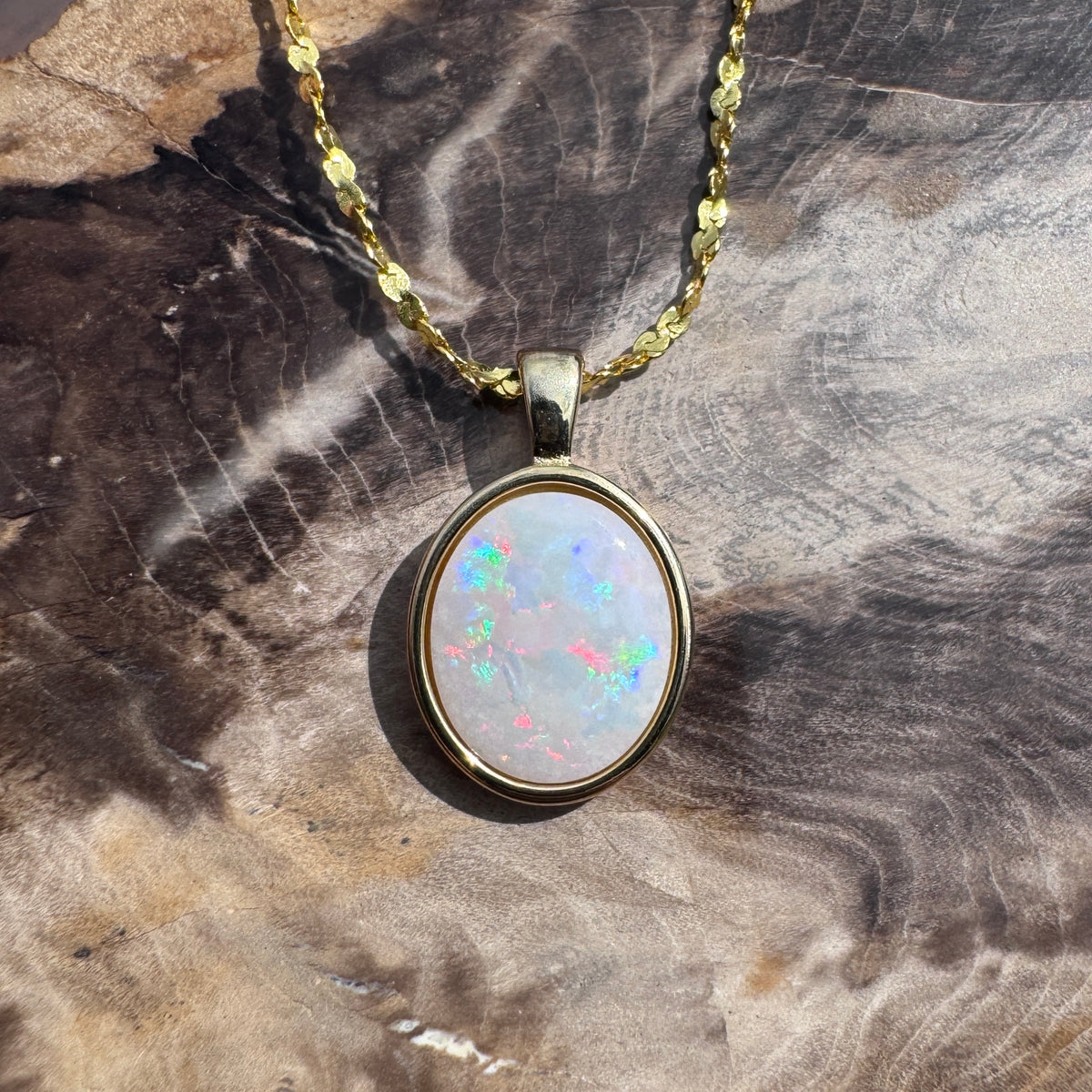 1.2ct Coober Pedy Opal Pendant Necklace ~ 'Gulgong Gold' | Yellow Gold Coated 925 Sterling Silver | Solid Australian Opal
