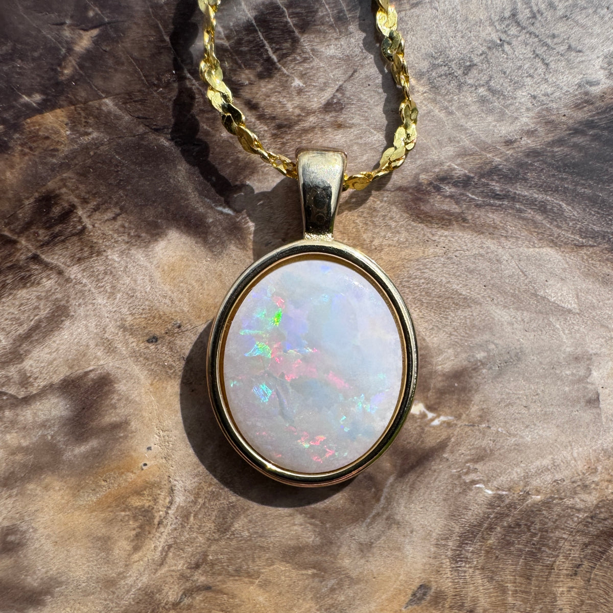 1.2ct Coober Pedy Opal Pendant Necklace ~ 'Gulgong Gold' | Yellow Gold Coated 925 Sterling Silver | Solid Australian Opal
