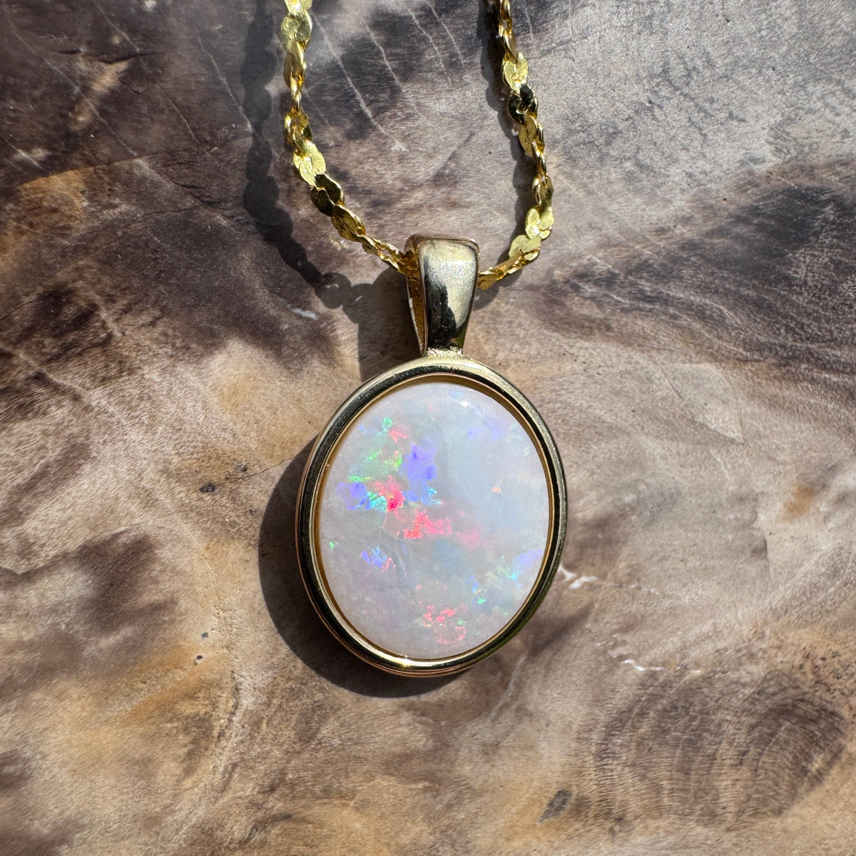 1.2ct Coober Pedy Opal Pendant Necklace ~ 'Gulgong Gold' | Yellow Gold Coated 925 Sterling Silver | Solid Australian Opal