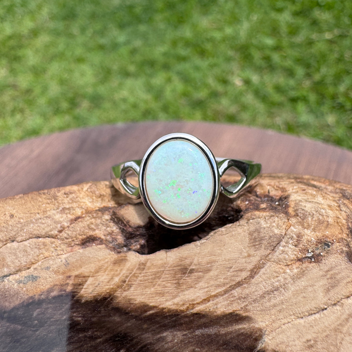 1.8ct Coober Pedy Opal Ring ~ 'Strahan Greens' | 925 Sterling Silver | Solid Australian Opal