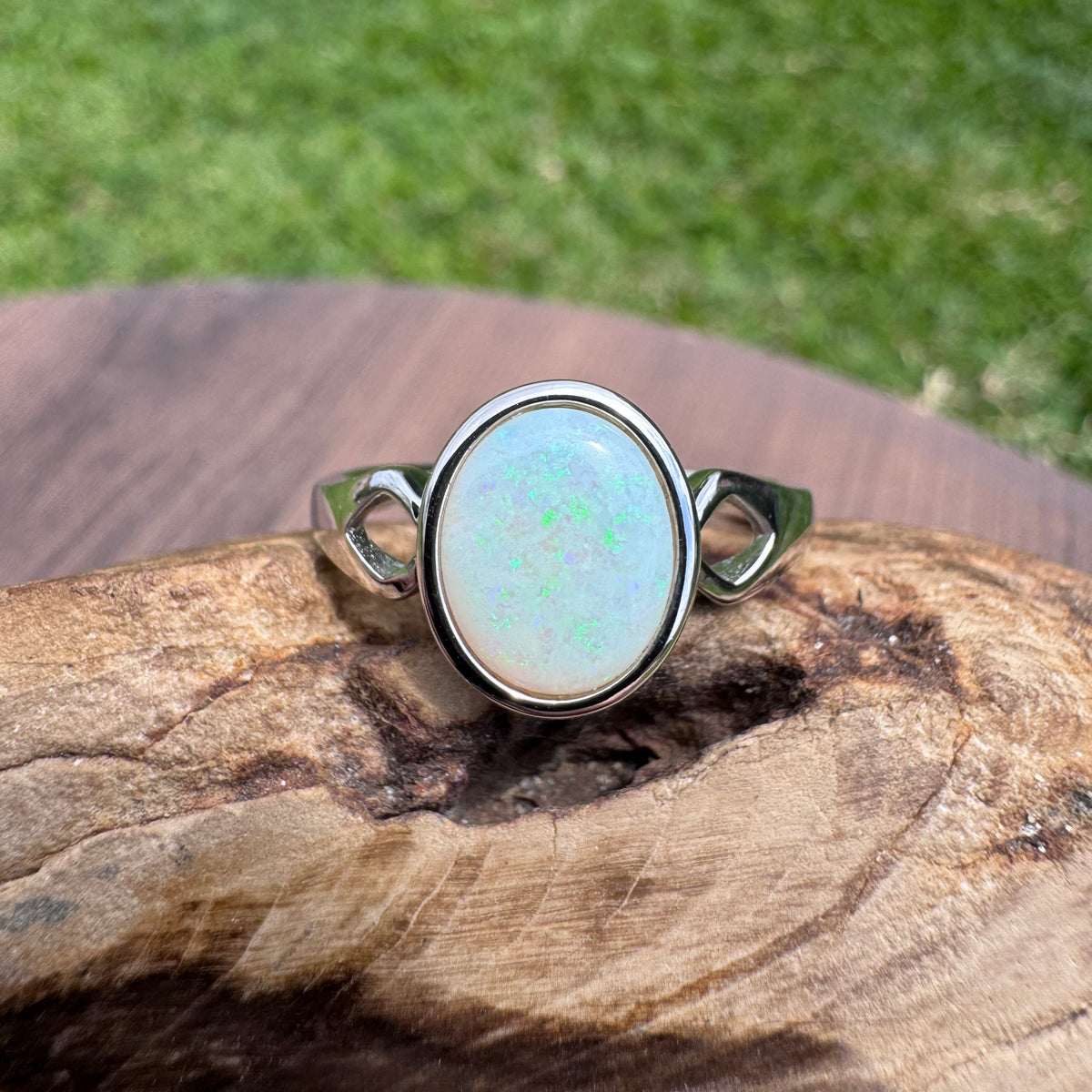 1.8ct Coober Pedy Opal Ring ~ 'Strahan Greens' | 925 Sterling Silver | Solid Australian Opal