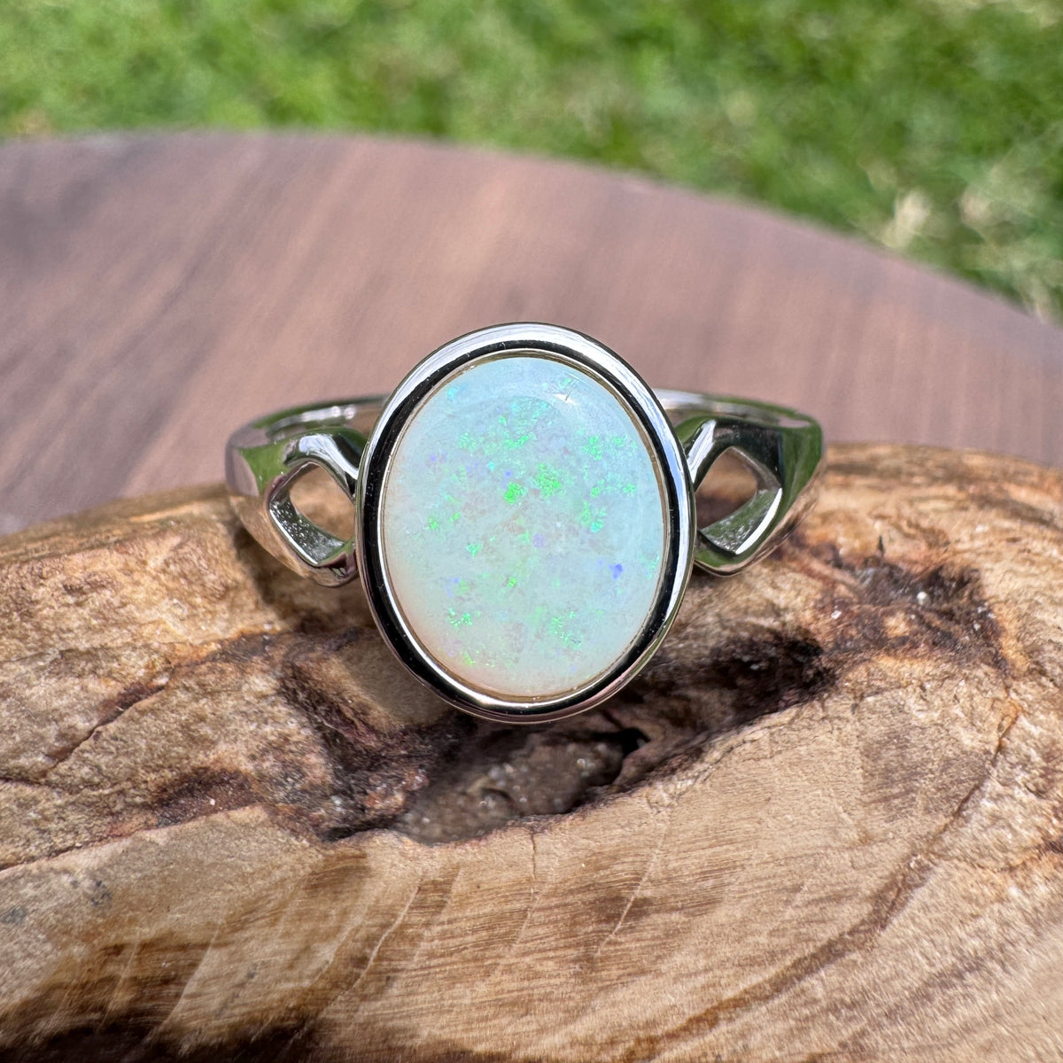1.8ct Coober Pedy Opal Ring ~ 'Strahan Greens' | 925 Sterling Silver | Solid Australian Opal