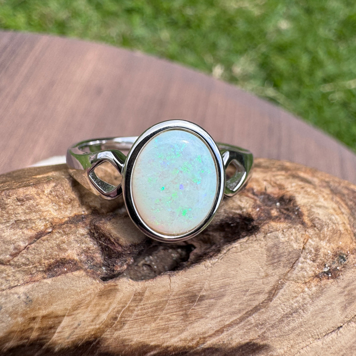 1.8ct Coober Pedy Opal Ring ~ 'Strahan Greens' | 925 Sterling Silver | Solid Australian Opal