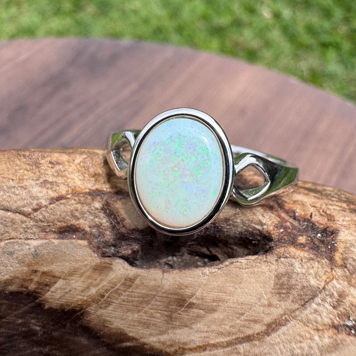 1.8ct Coober Pedy Opal Ring ~ 'Strahan Greens' | 925 Sterling Silver | Solid Australian Opal