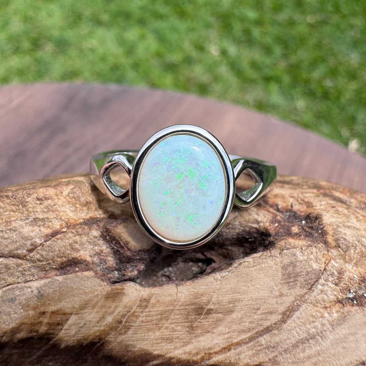 1.8ct Coober Pedy Opal Ring ~ 'Strahan Greens' | 925 Sterling Silver | Solid Australian Opal