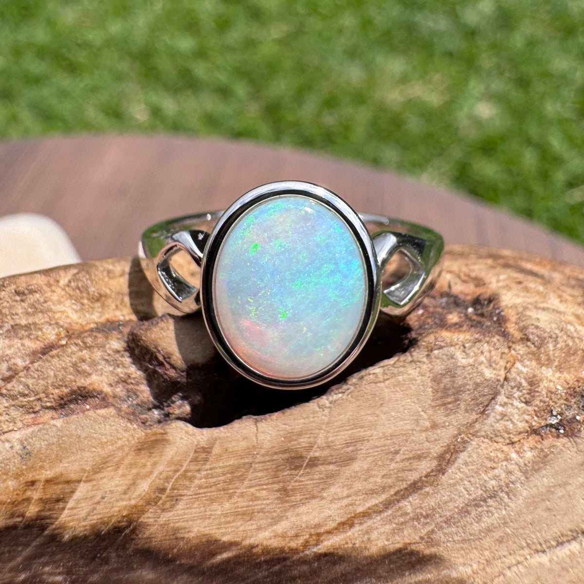 1.8ct Lightning Ridge Opal Ring ~ 'Shell Beach Blues' | 925 Sterling Silver | Solid Australian Opal