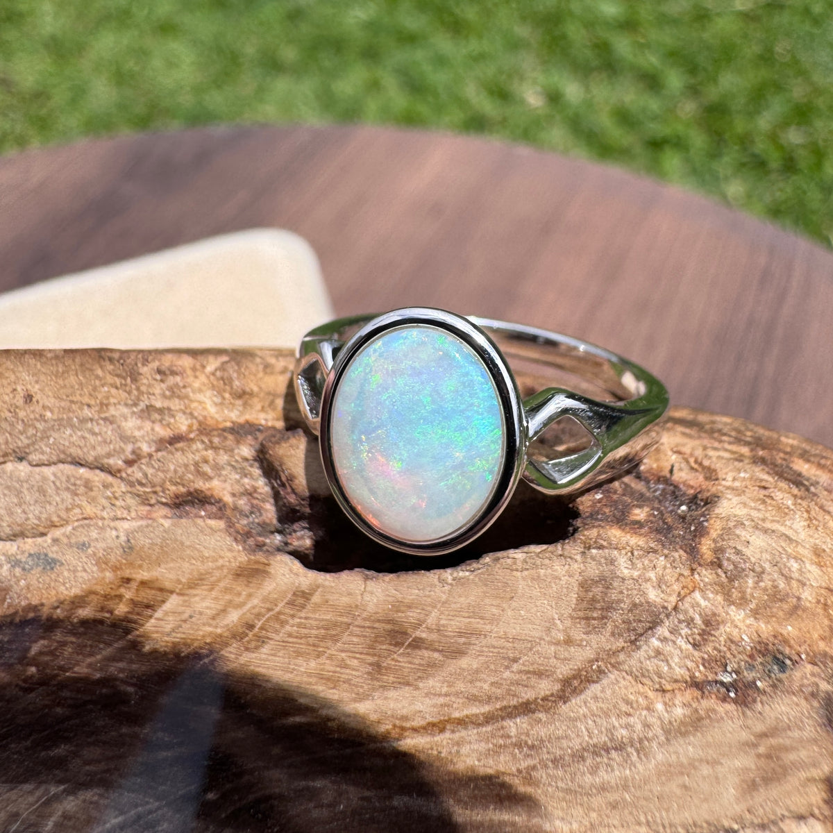1.8ct Lightning Ridge Opal Ring ~ 'Shell Beach Blues' | 925 Sterling Silver | Solid Australian Opal