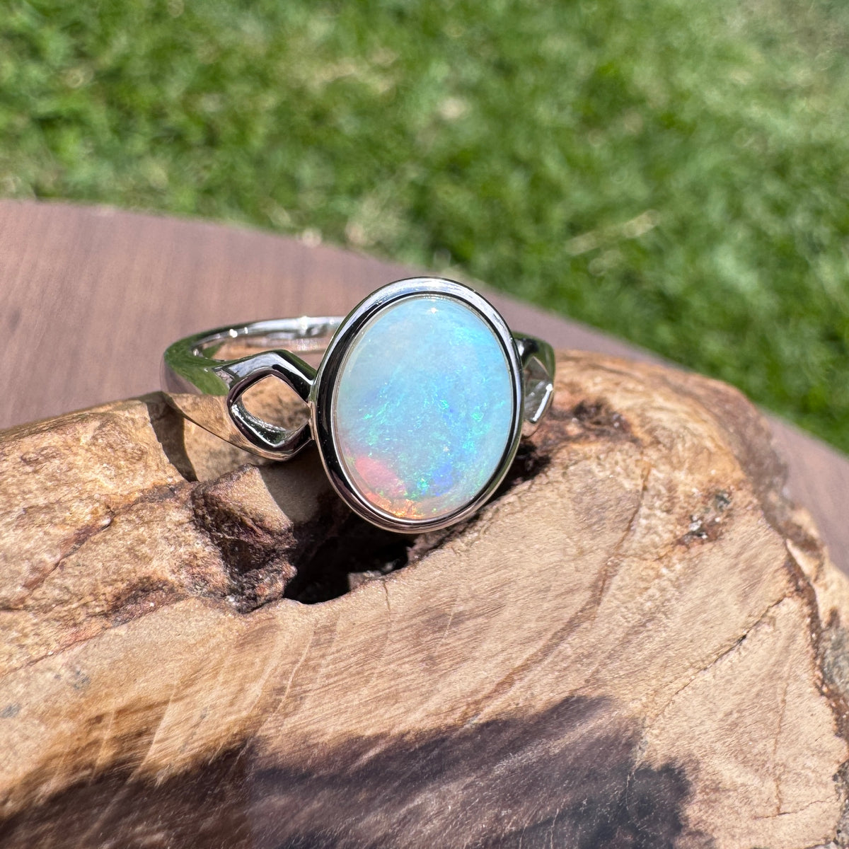 1.8ct Lightning Ridge Opal Ring ~ 'Shell Beach Blues' | 925 Sterling Silver | Solid Australian Opal