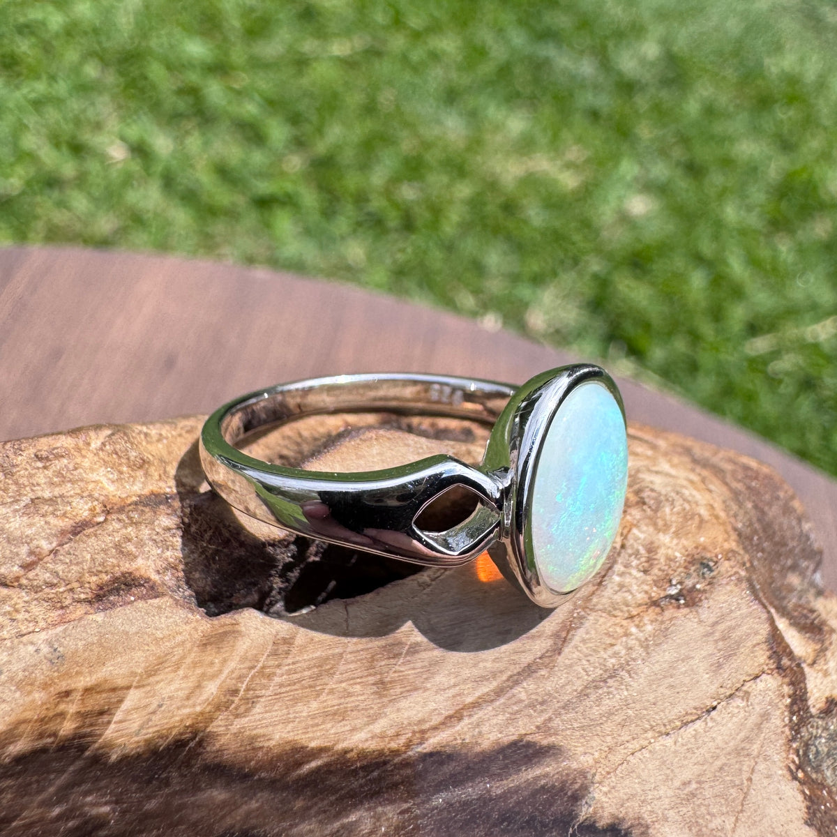 1.8ct Lightning Ridge Opal Ring ~ 'Shell Beach Blues' | 925 Sterling Silver | Solid Australian Opal