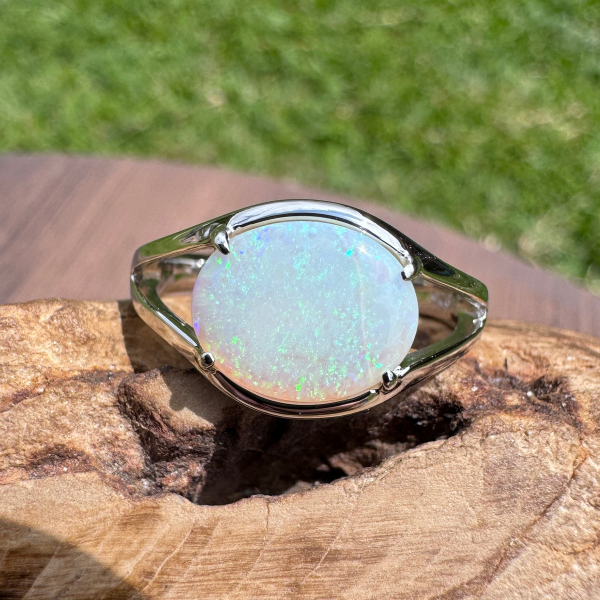 2ct Coober Pedy Opal Ring ~ 'Eungella Greens' | 925 Sterling Silver | Solid Australian Opal