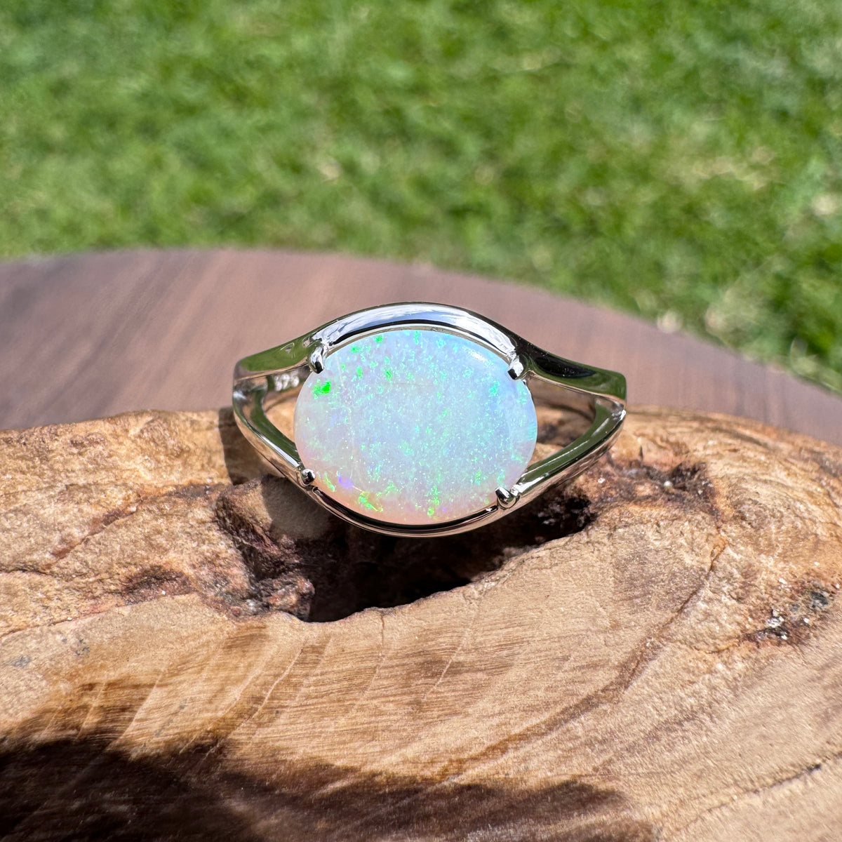 2ct Coober Pedy Opal Ring ~ 'Eungella Greens' | 925 Sterling Silver | Solid Australian Opal