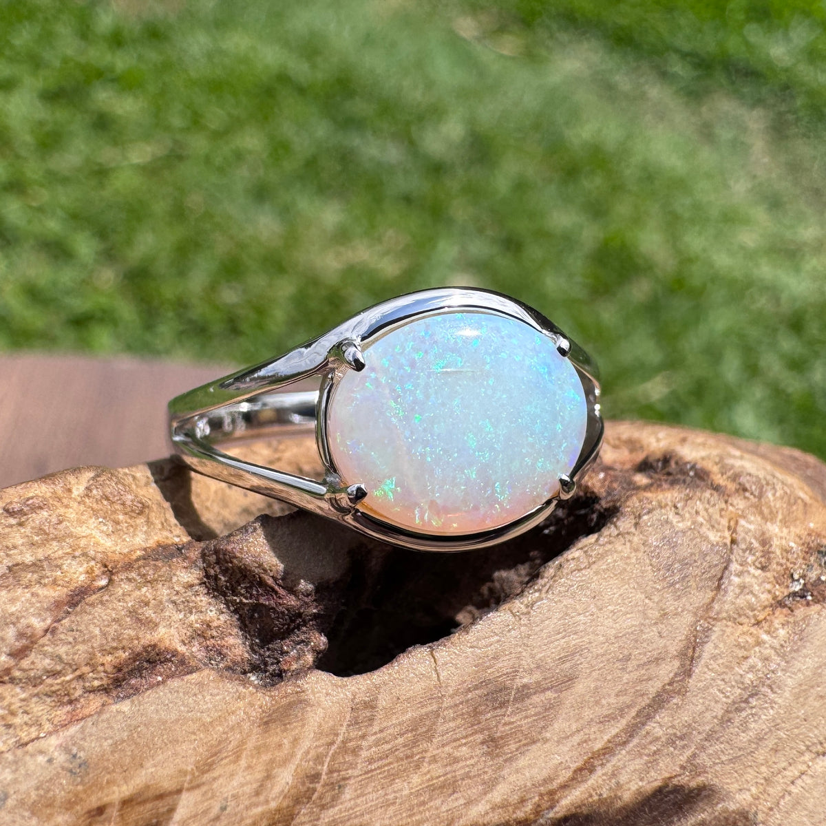 2ct Coober Pedy Opal Ring ~ 'Eungella Greens' | 925 Sterling Silver | Solid Australian Opal