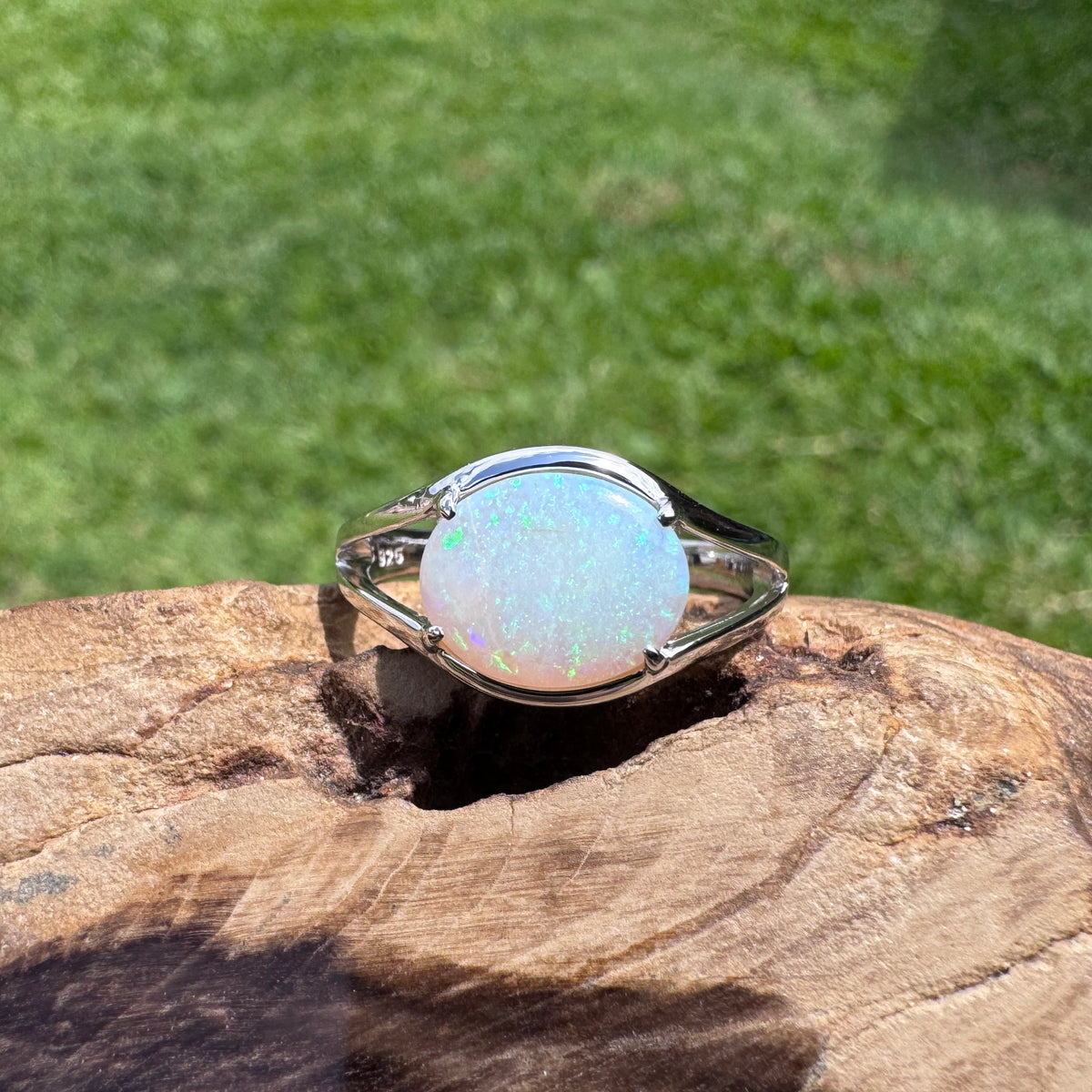 2ct Coober Pedy Opal Ring ~ 'Eungella Greens' | 925 Sterling Silver | Solid Australian Opal