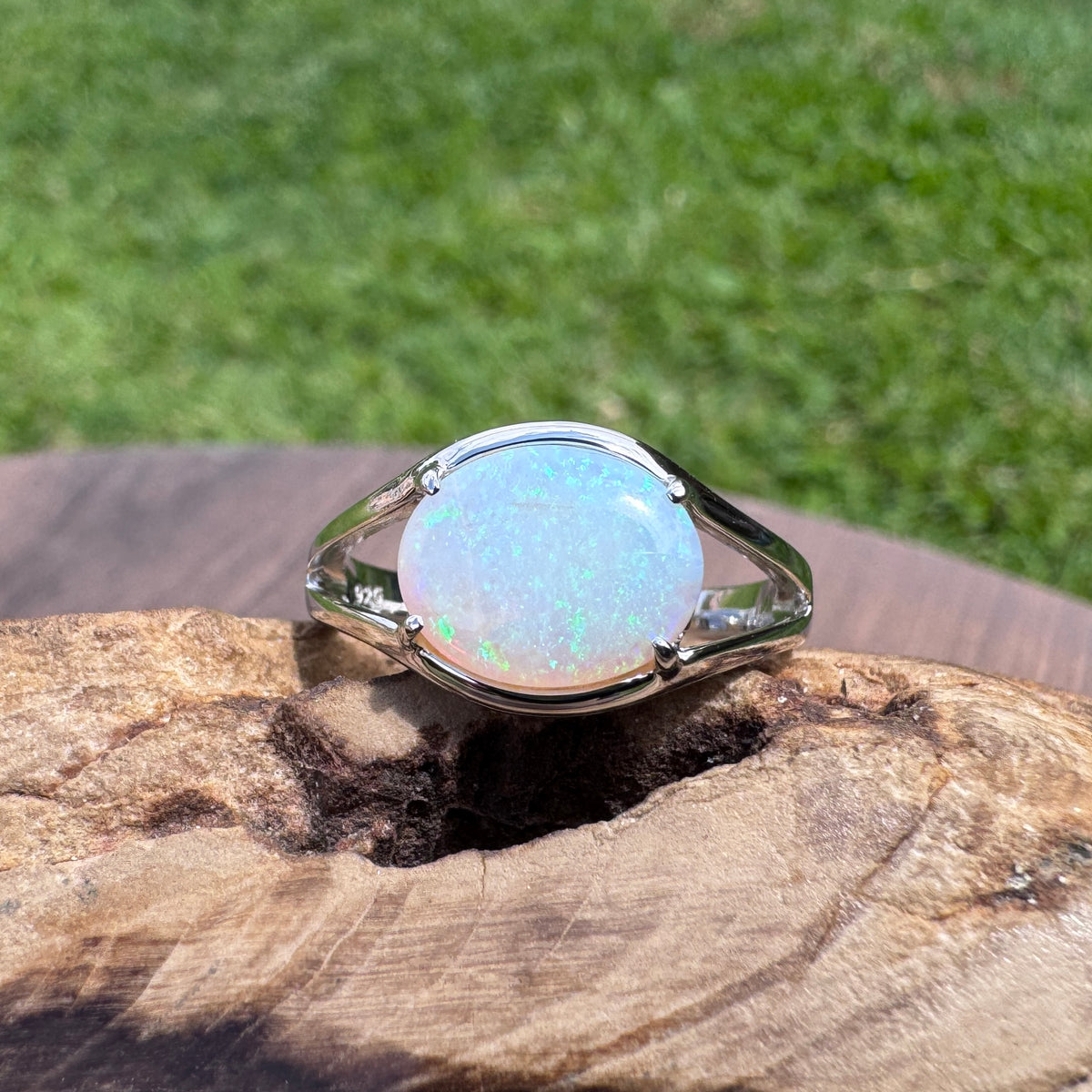 2ct Coober Pedy Opal Ring ~ 'Eungella Greens' | 925 Sterling Silver | Solid Australian Opal
