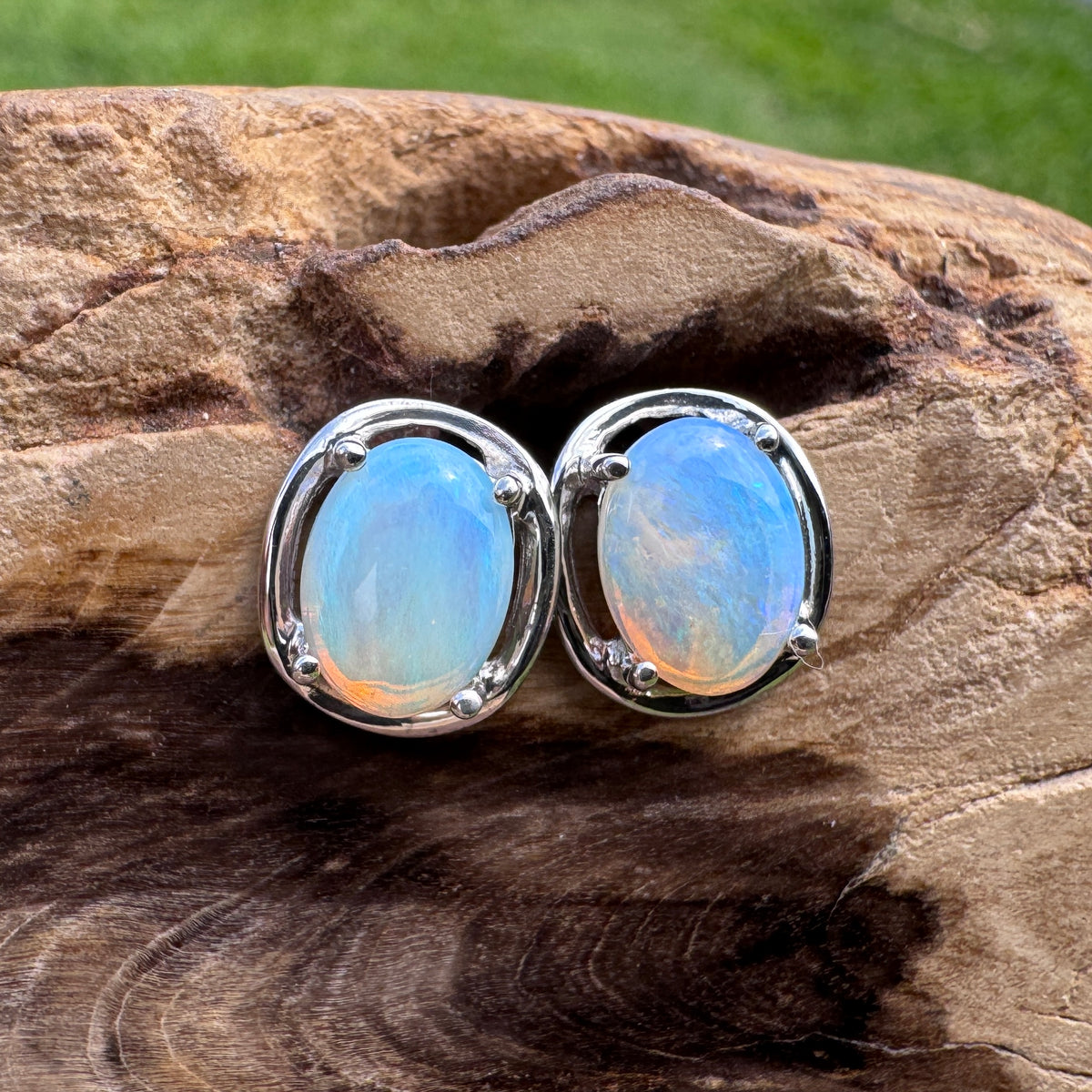 0.7ct Coober Pedy Crystal Opal Stud Earrings ~ 'Jenolan Blues' | 925 Sterling Silver | Solid Australian Opal
