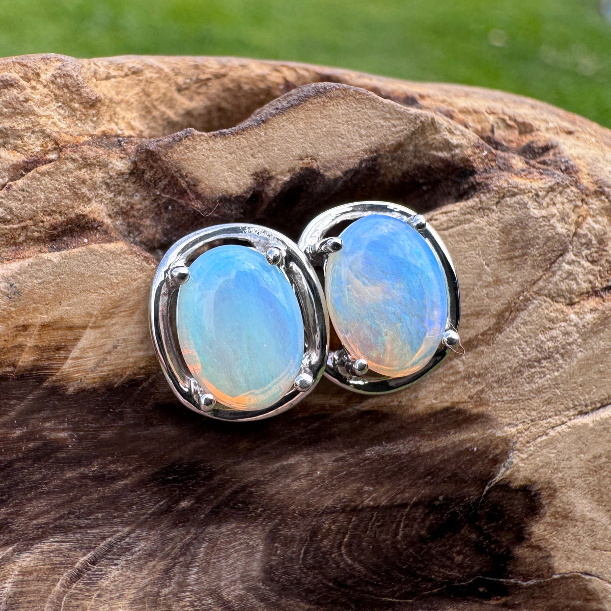 0.7ct Coober Pedy Crystal Opal Stud Earrings ~ 'Jenolan Blues' | 925 Sterling Silver | Solid Australian Opal