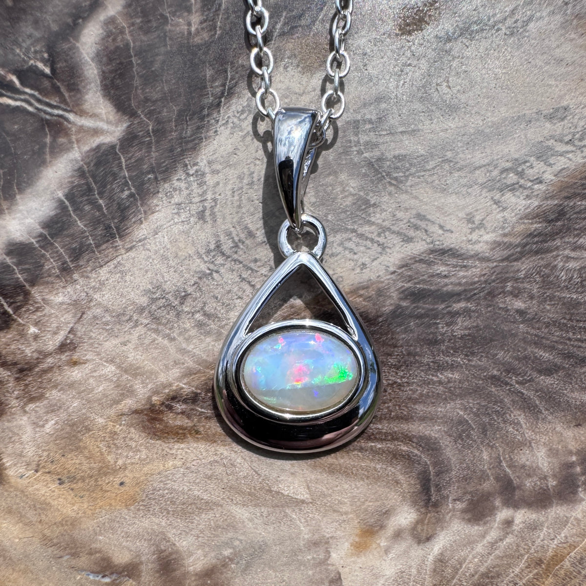 0.7ct Coober Pedy Opal Pendant Necklace ~ 'Wilpena Glow' | 925 Sterling Silver | Solid Australian Opal