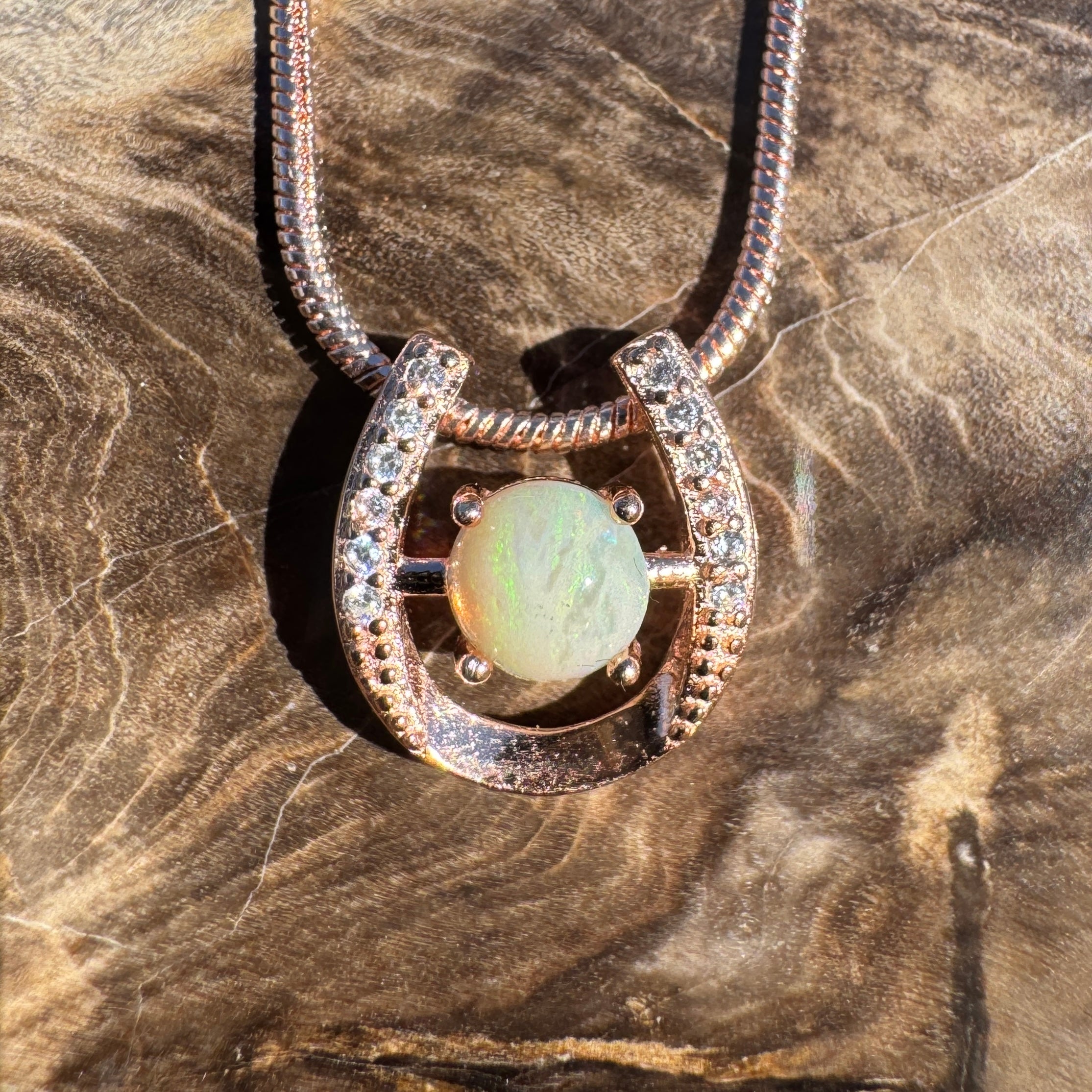 1.1ct Coober Pedy Opal Pendant Necklace ~ 'Kanku Green' | Rose Gold Coated 925 Silver | Solid Australian Opal