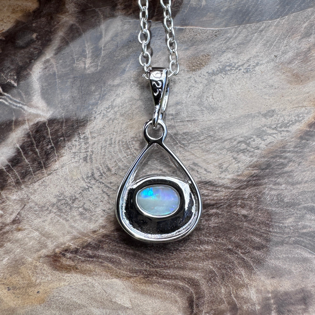 0.7ct Coober Pedy Opal Pendant Necklace ~ 'Wilpena Glow' | 925 Sterling Silver | Solid Australian Opal