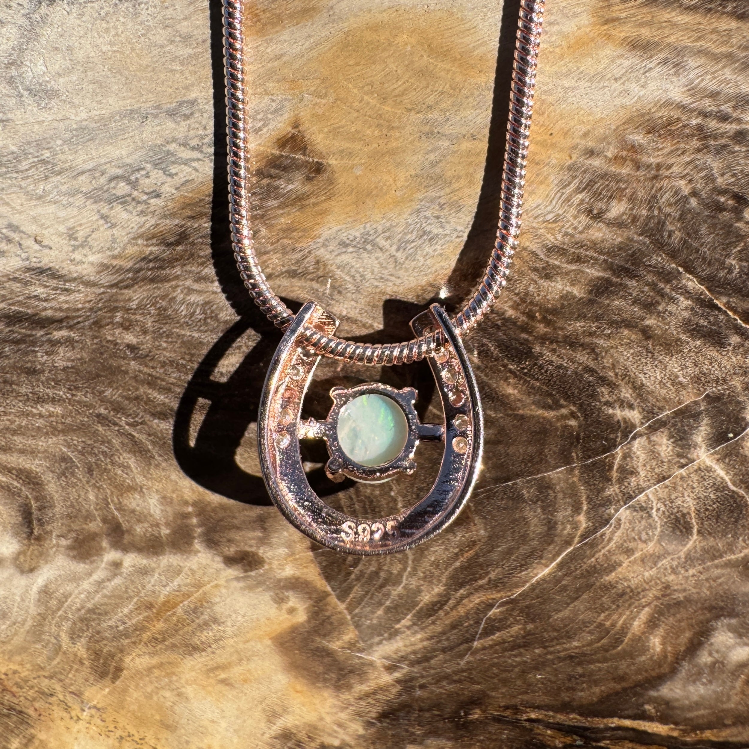 1.1ct Coober Pedy Opal Pendant Necklace ~ 'Kanku Green' | Rose Gold Coated 925 Silver | Solid Australian Opal