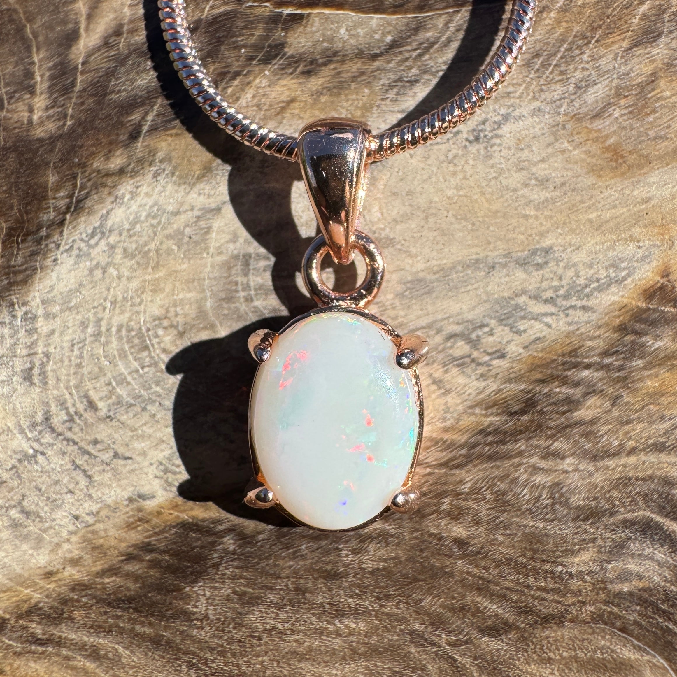 1.1ct Coober Pedy Opal Pendant Necklace ~ 'Breakaways Blush' | Rose Gold Coated 925 Silver | Solid Australian Opal