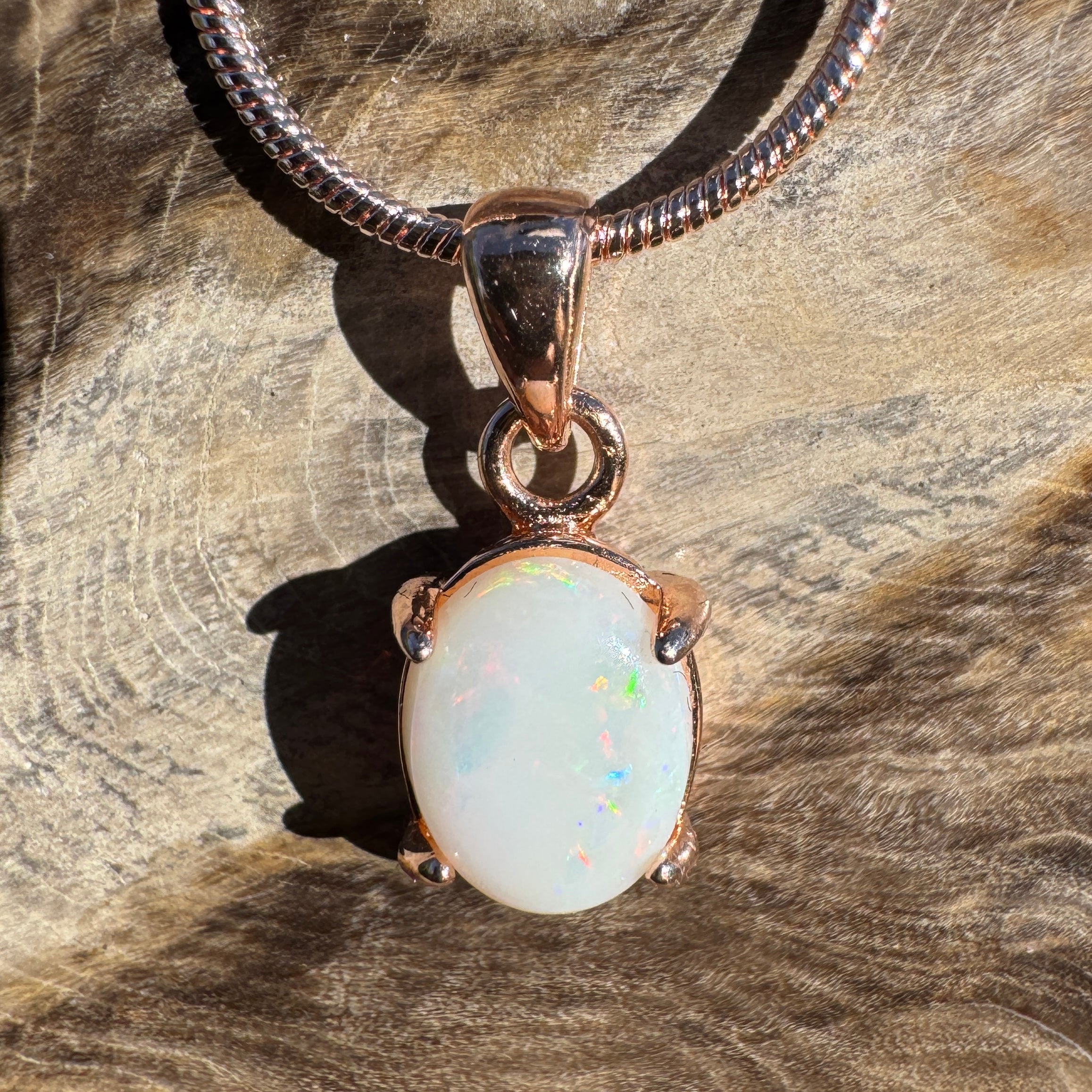 1.1ct Coober Pedy Opal Pendant Necklace ~ 'Breakaways Blush' | Rose Gold Coated 925 Silver | Solid Australian Opal