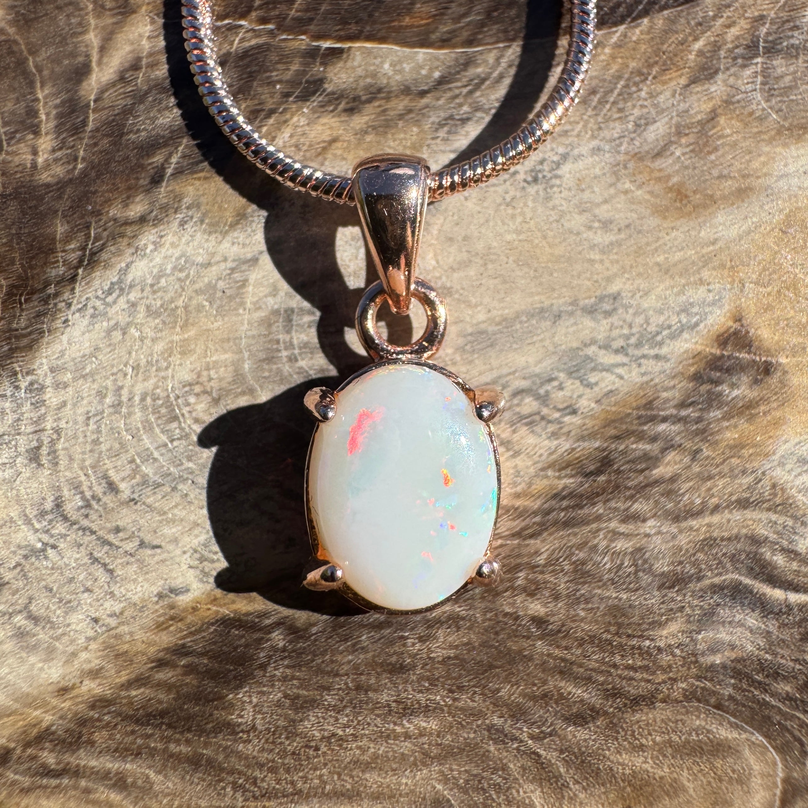 1.1ct Coober Pedy Opal Pendant Necklace ~ 'Breakaways Blush' | Rose Gold Coated 925 Silver | Solid Australian Opal