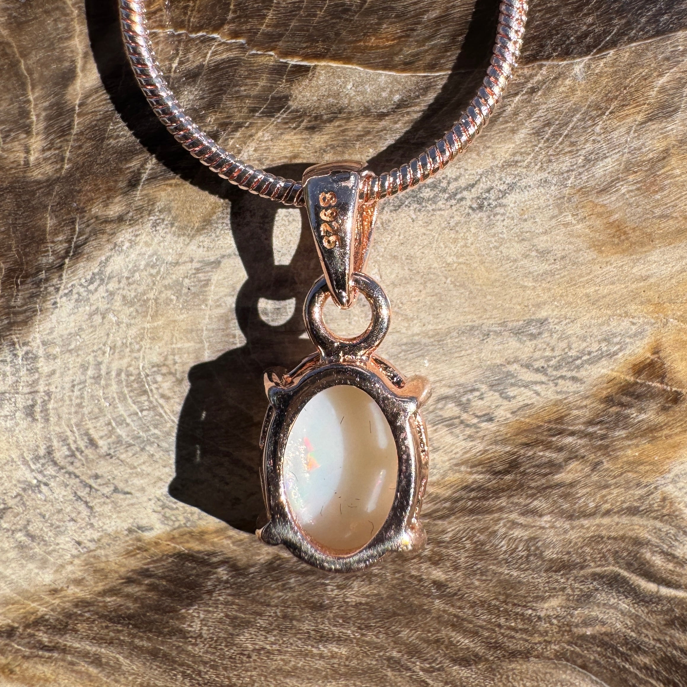 1.1ct Coober Pedy Opal Pendant Necklace ~ 'Breakaways Blush' | Rose Gold Coated 925 Silver | Solid Australian Opal