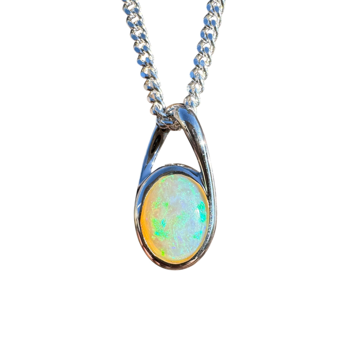 0.9ct Coober Pedy Crystal Opal Pendant Necklace ~ 'Geographe Bay Blues' | 925 Sterling Silver | Solid Australian Opal