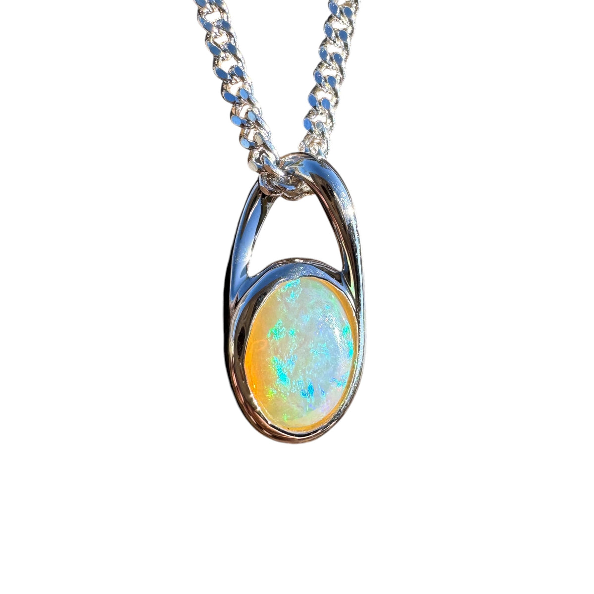 0.9ct Coober Pedy Crystal Opal Pendant Necklace ~ 'Geographe Bay Blues' | 925 Sterling Silver | Solid Australian Opal