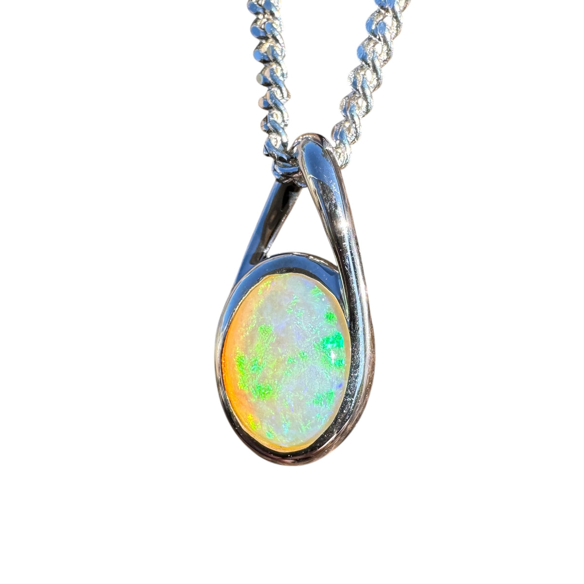 0.9ct Coober Pedy Crystal Opal Pendant Necklace ~ 'Geographe Bay Blues' | 925 Sterling Silver | Solid Australian Opal
