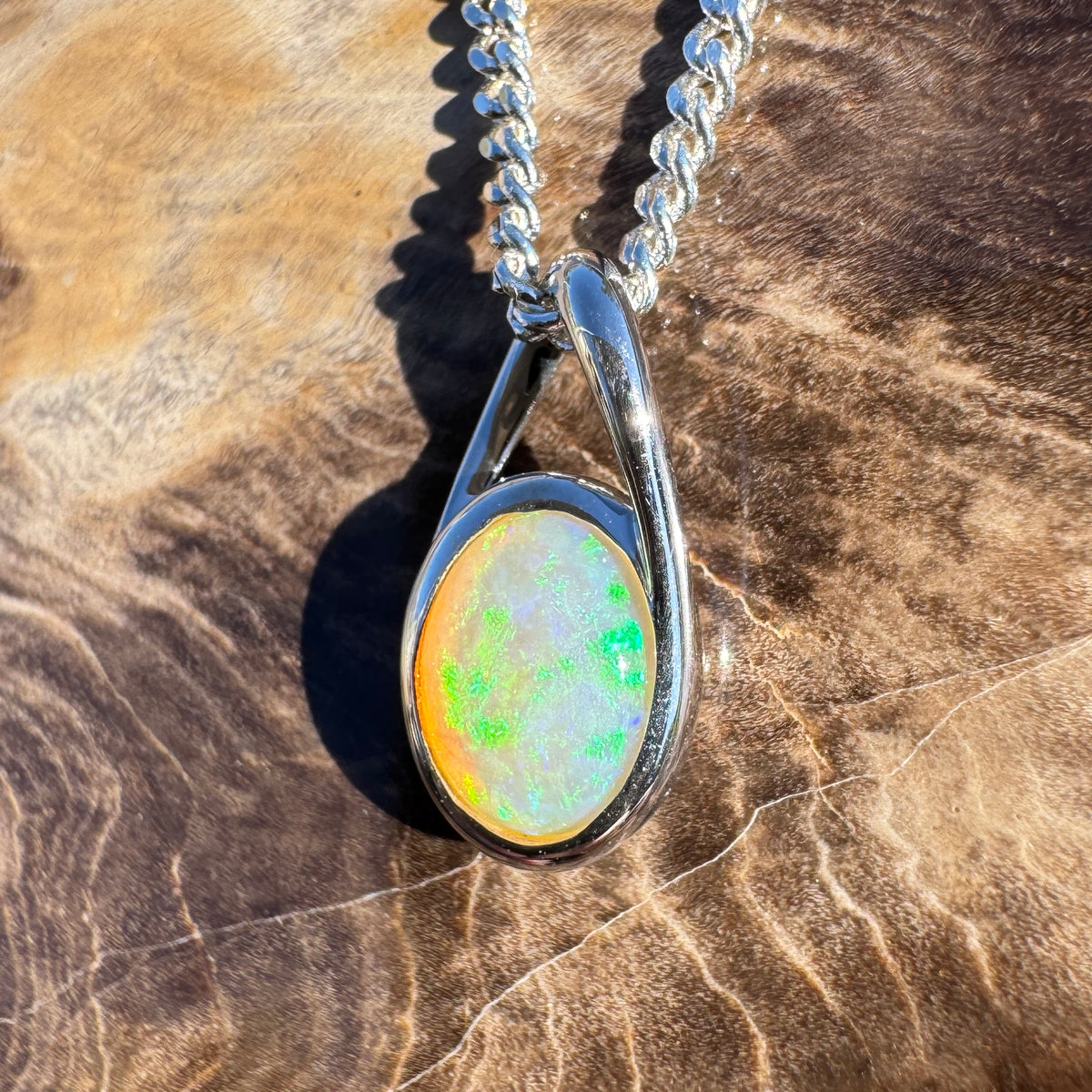 0.9ct Coober Pedy Crystal Opal Pendant Necklace ~ 'Geographe Bay Blues' | 925 Sterling Silver | Solid Australian Opal