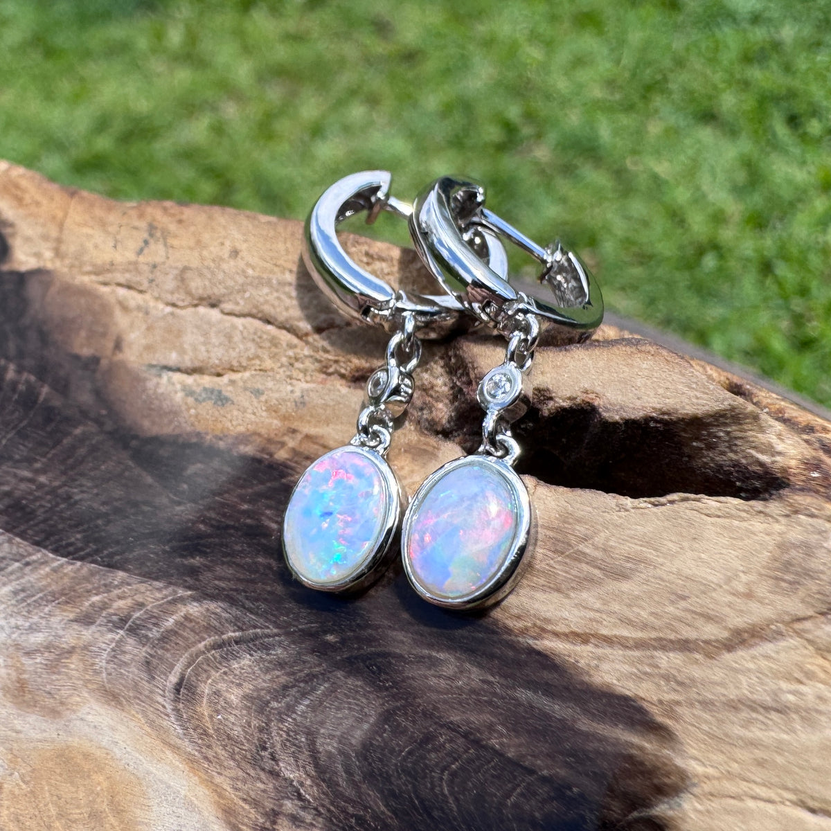 1.4ct Coober Pedy Opal Huggie Earrings ~ 'Kiama Drops' | 925 Sterling Silver | Solid Australian Opal