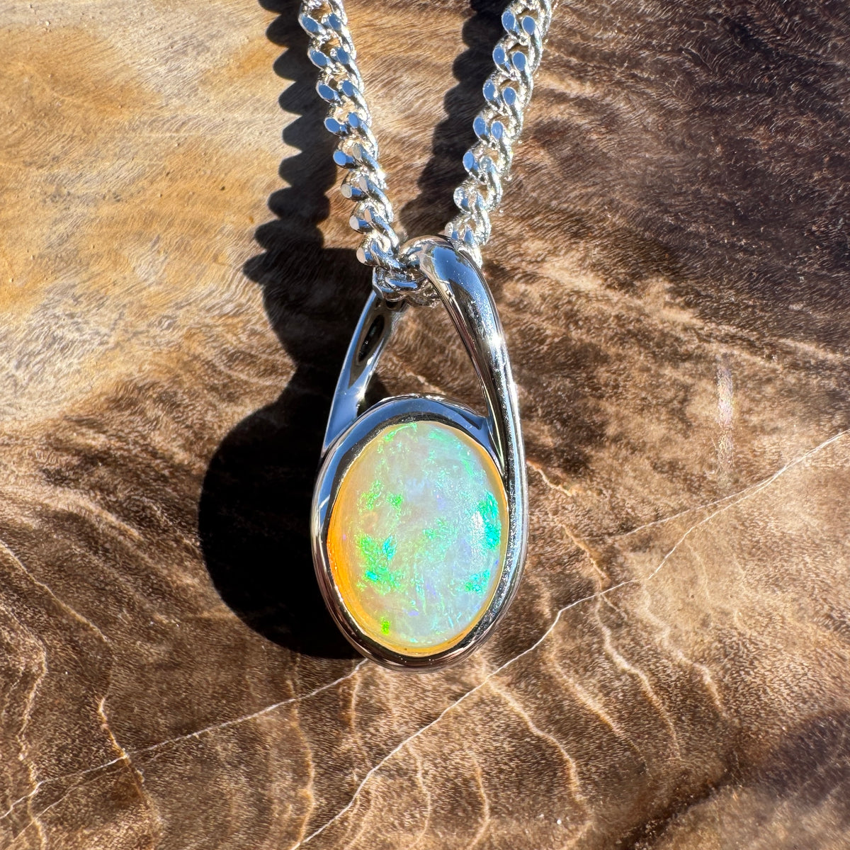 0.9ct Coober Pedy Crystal Opal Pendant Necklace ~ 'Geographe Bay Blues' | 925 Sterling Silver | Solid Australian Opal
