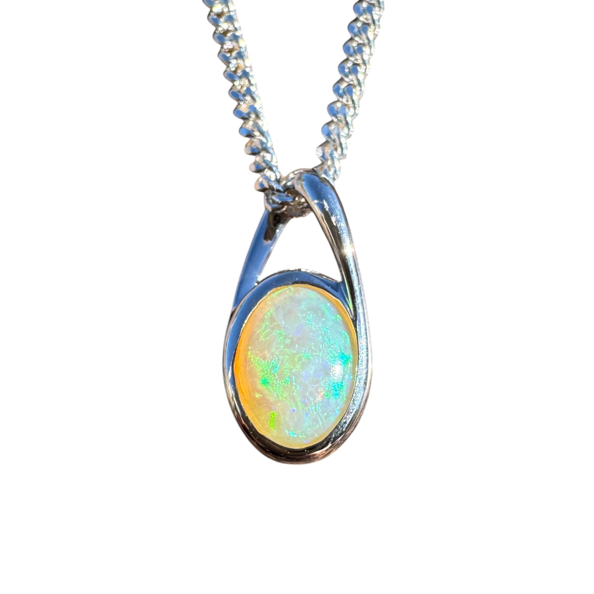 0.9ct Coober Pedy Crystal Opal Pendant Necklace ~ 'Geographe Bay Blues' | 925 Sterling Silver | Solid Australian Opal