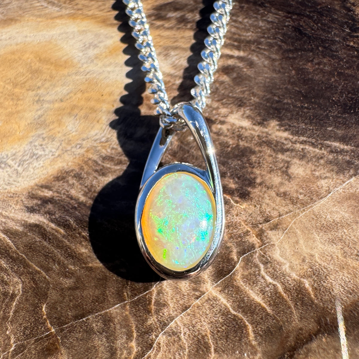 0.9ct Coober Pedy Crystal Opal Pendant Necklace ~ 'Geographe Bay Blues' | 925 Sterling Silver | Solid Australian Opal
