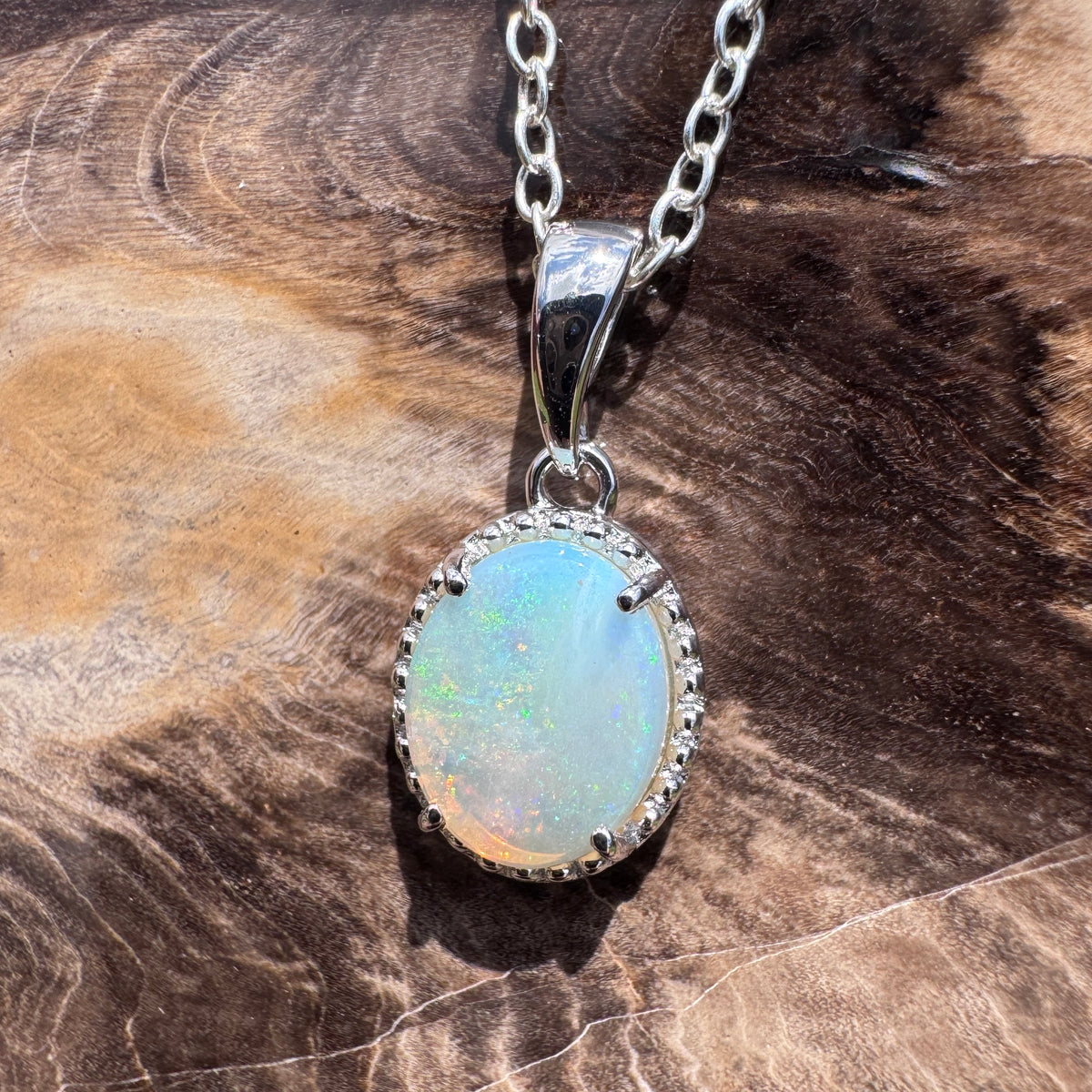1ct Coober Pedy Opal Pendant Necklace ~ 'Victor Harbor Lace' | 925 Sterling Silver | Solid Australian Opal