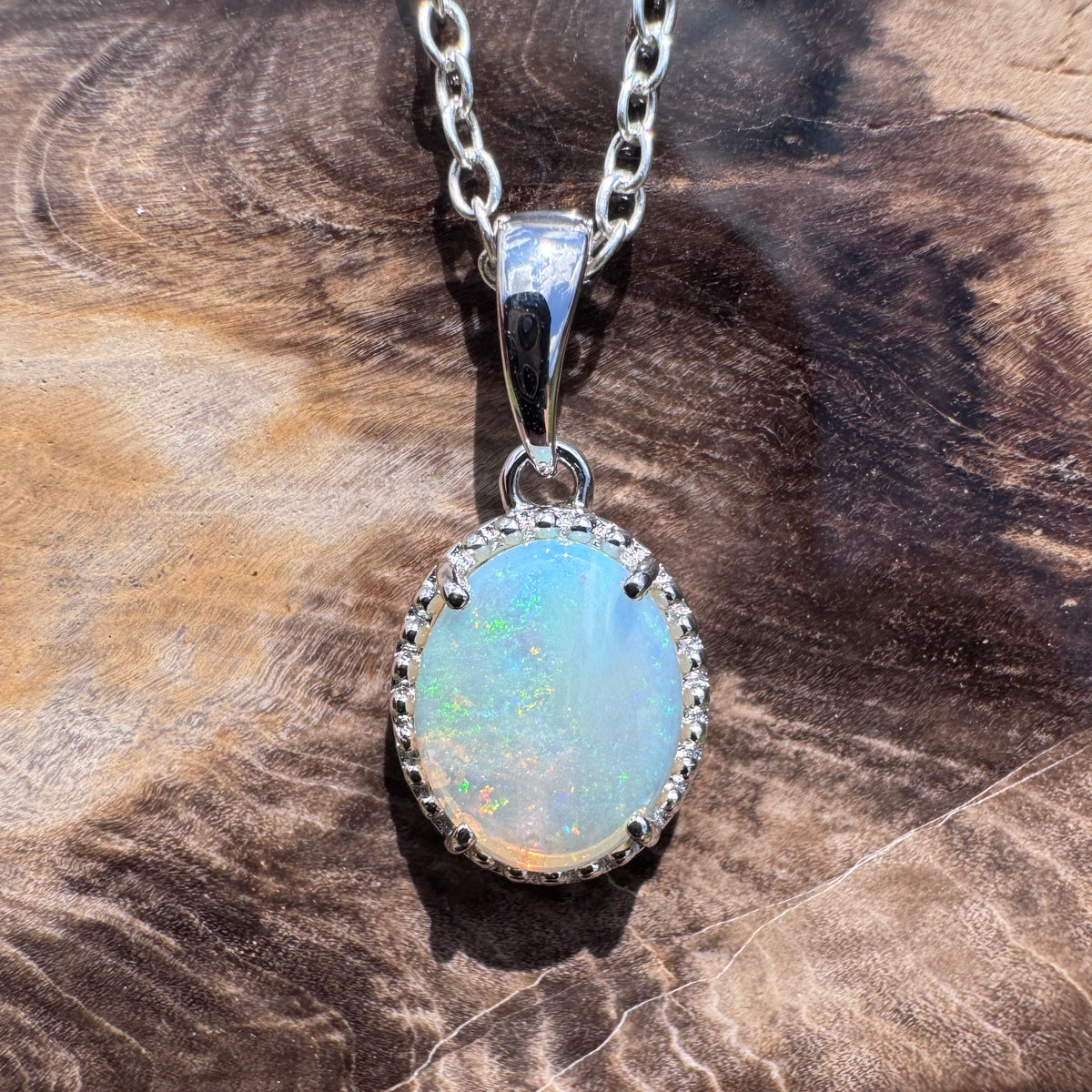 1ct Coober Pedy Opal Pendant Necklace ~ 'Victor Harbor Lace' | 925 Sterling Silver | Solid Australian Opal