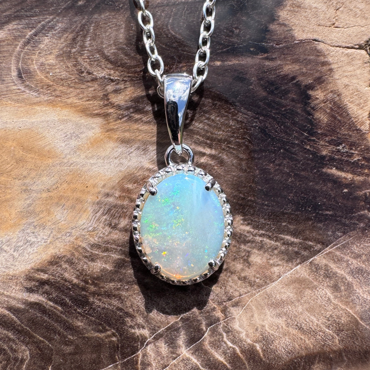 1ct Coober Pedy Opal Pendant Necklace ~ 'Victor Harbor Lace' | 925 Sterling Silver | Solid Australian Opal