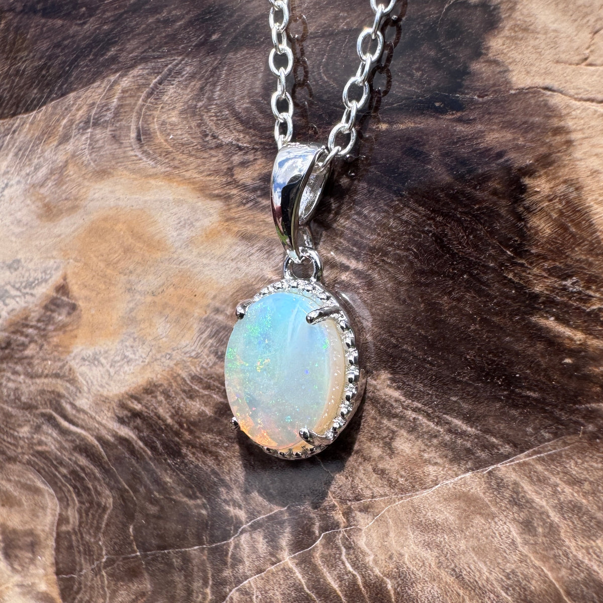 1ct Coober Pedy Opal Pendant Necklace ~ 'Victor Harbor Lace' | 925 Sterling Silver | Solid Australian Opal