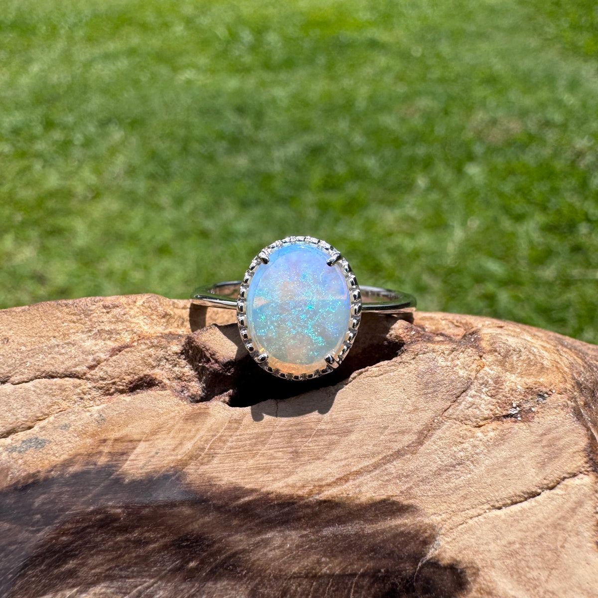 1.5ct Coober Pedy Opal Ring ~ 'Lake Mungo Glow' | 925 Sterling Silver | Solid Australian Opal