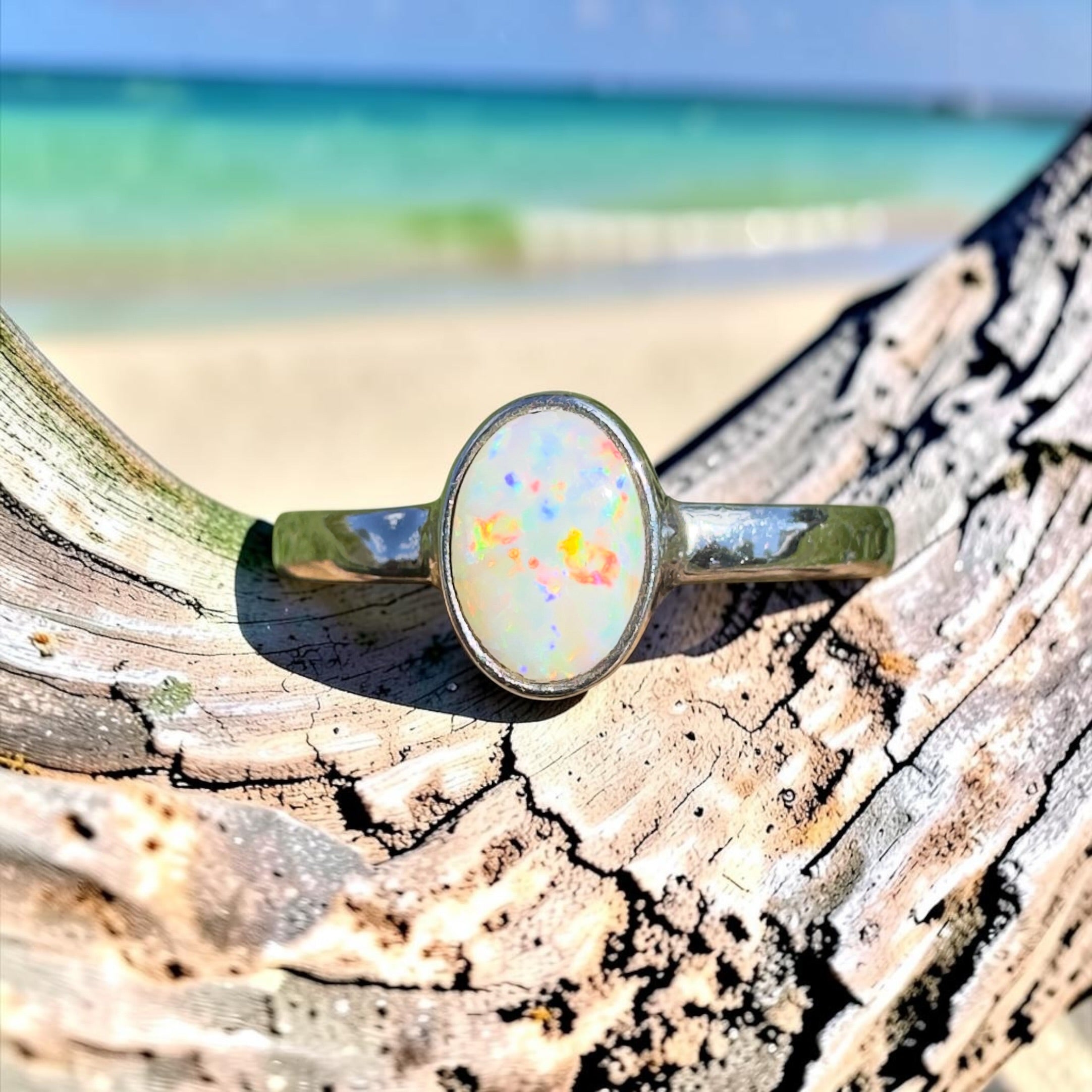 0.7ct Lightning Ridge Opal Ring ~ 'Kata Tjuta Fire' | 925 Sterling Silver | Solid Australian Opal