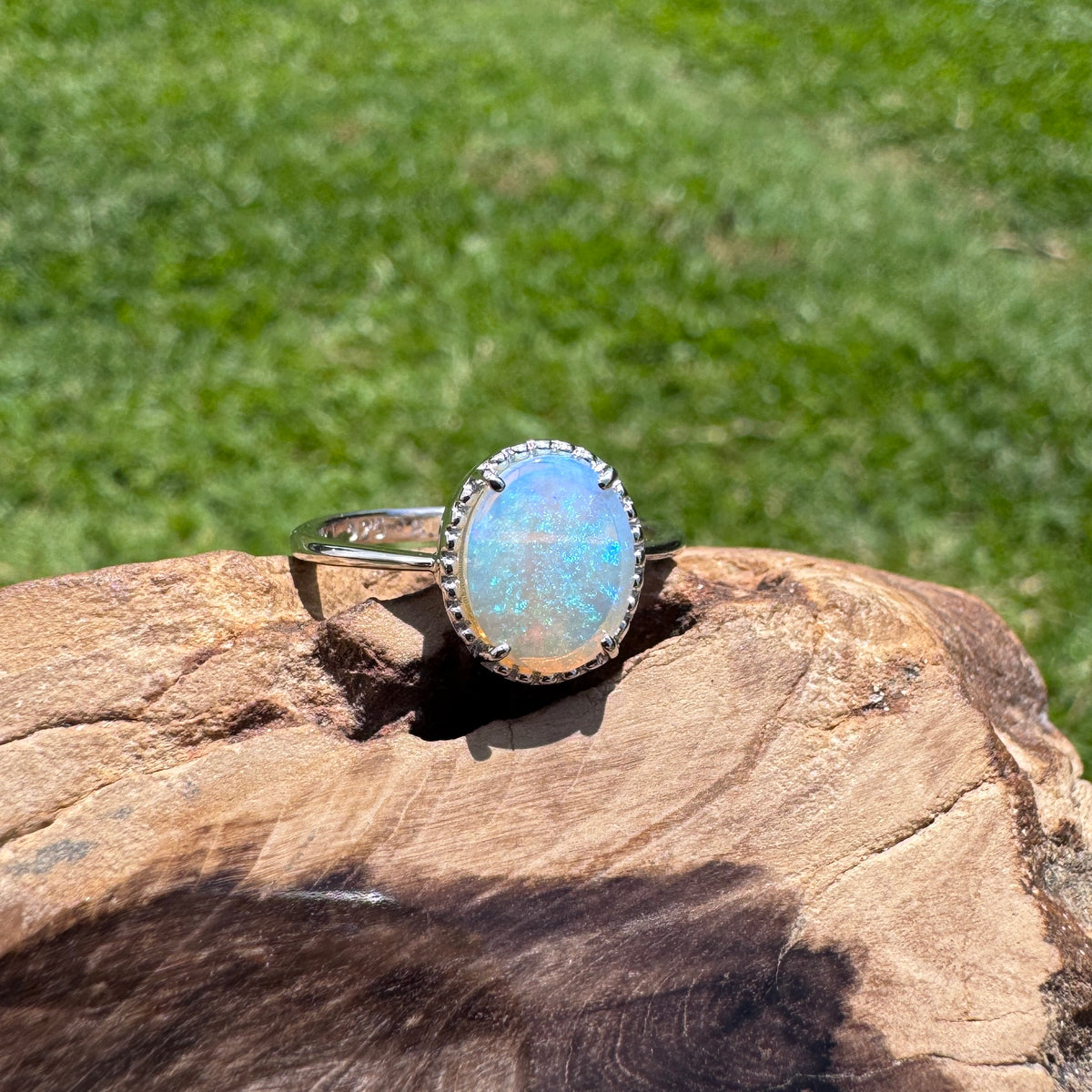 1.5ct Coober Pedy Opal Ring ~ 'Lake Mungo Glow' | 925 Sterling Silver | Solid Australian Opal