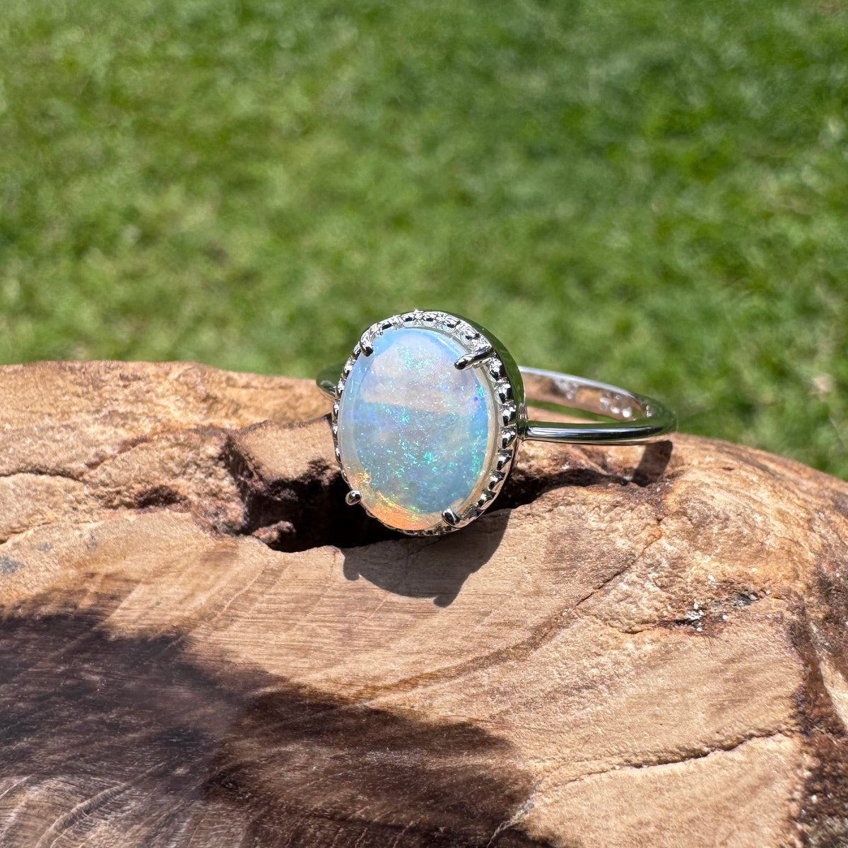 1.5ct Coober Pedy Opal Ring ~ 'Lake Mungo Glow' | 925 Sterling Silver | Solid Australian Opal