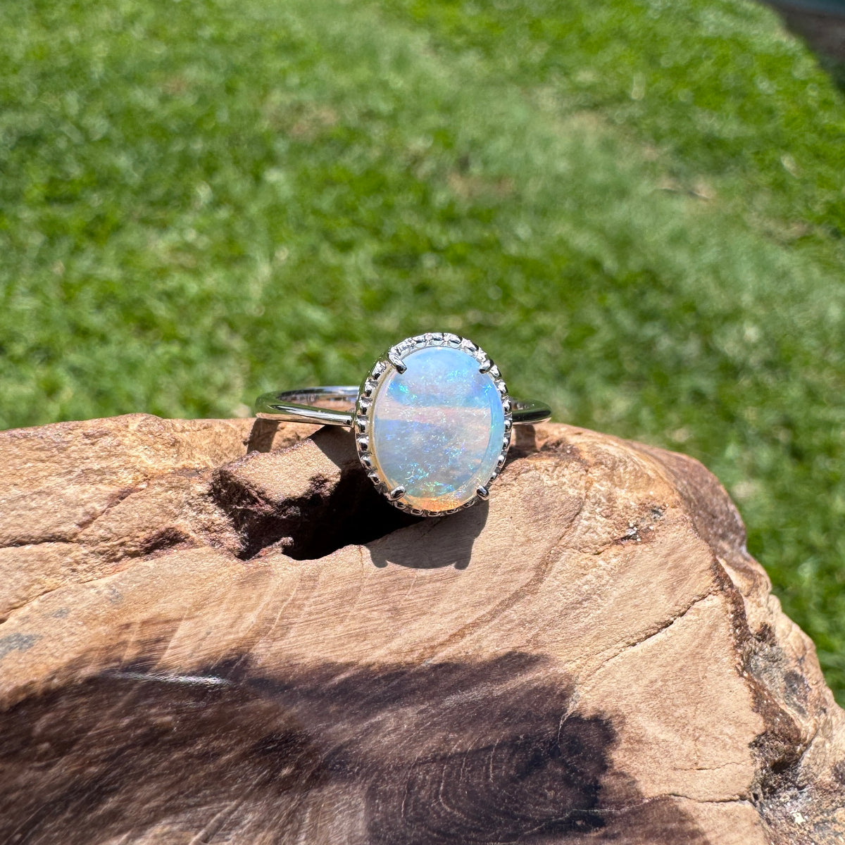 1.5ct Coober Pedy Opal Ring ~ 'Lake Mungo Glow' | 925 Sterling Silver | Solid Australian Opal