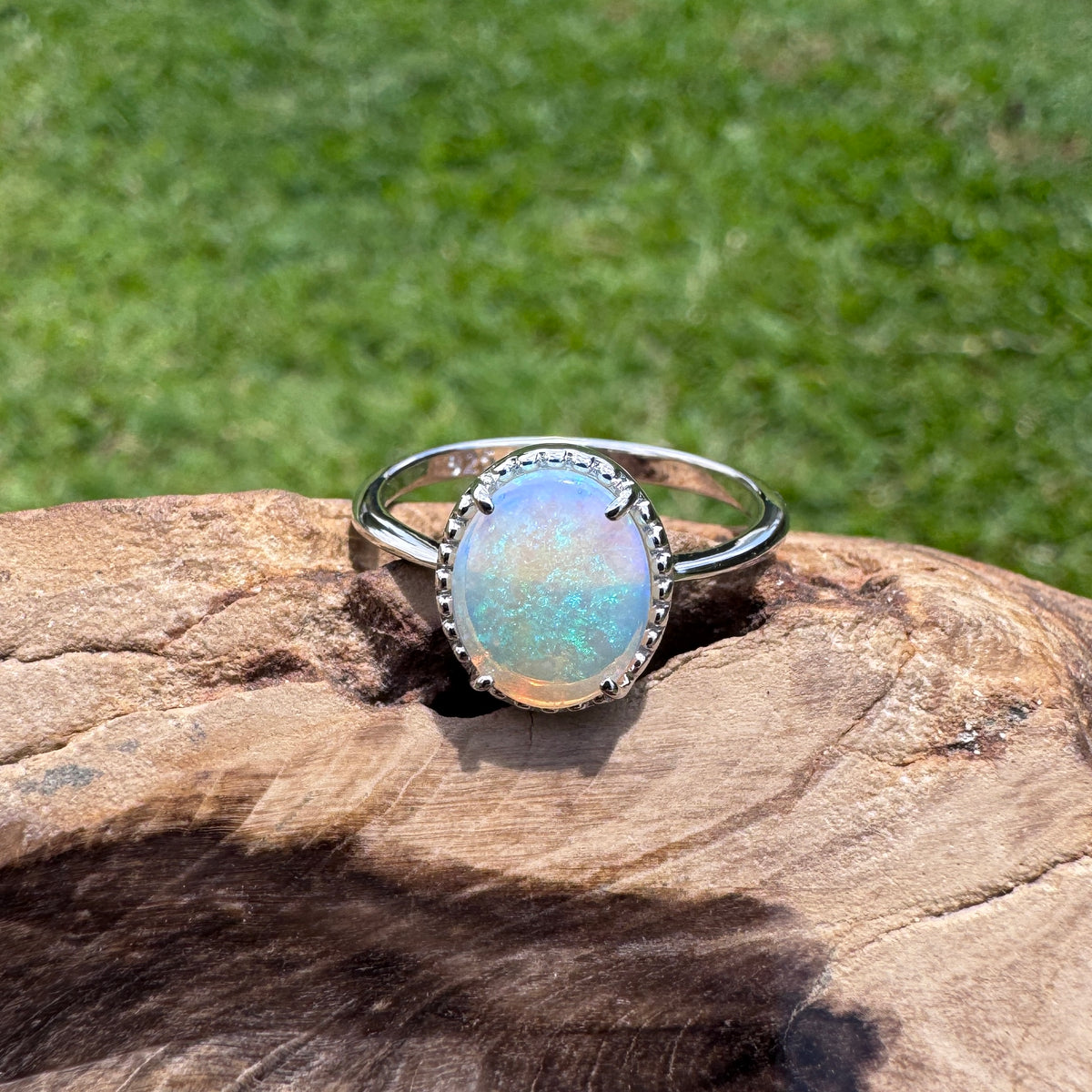1.5ct Coober Pedy Opal Ring ~ 'Lake Mungo Glow' | 925 Sterling Silver | Solid Australian Opal