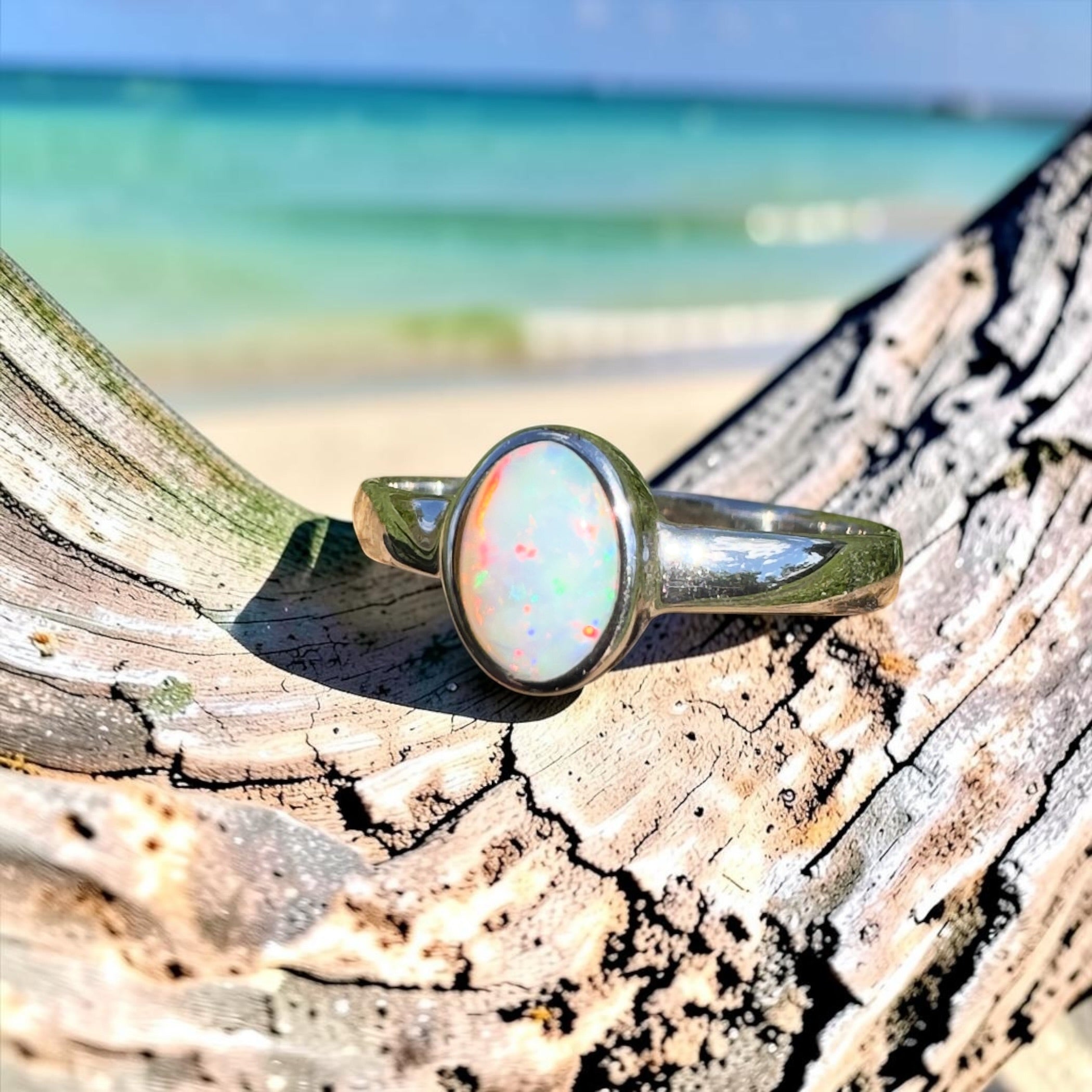 0.8ct Lightning Ridge Opal Ring ~ 'Southern Cross Shimmer' | 925 Sterling Silver | Solid Australian Opal